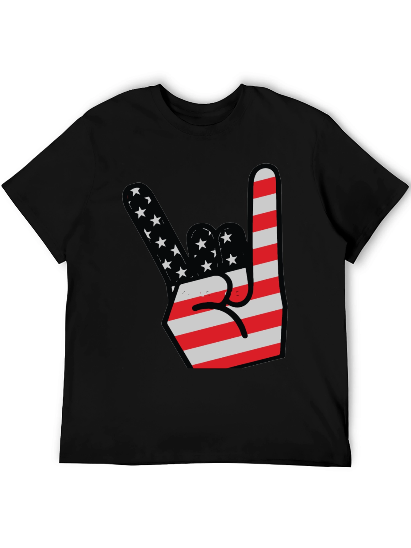 USA Flag Rock On Hand Gesture Graphic Tee