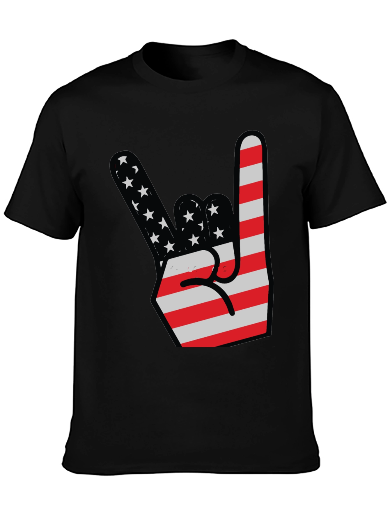 USA Flag Rock On Hand Gesture Graphic Tee
