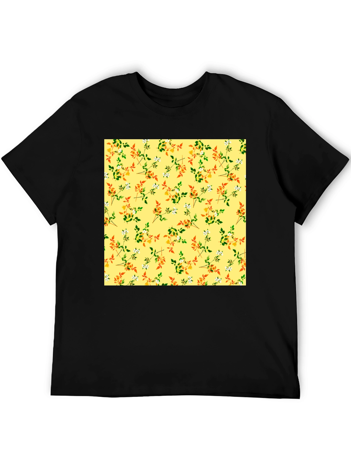 Floral Patterned Black T-Shirt