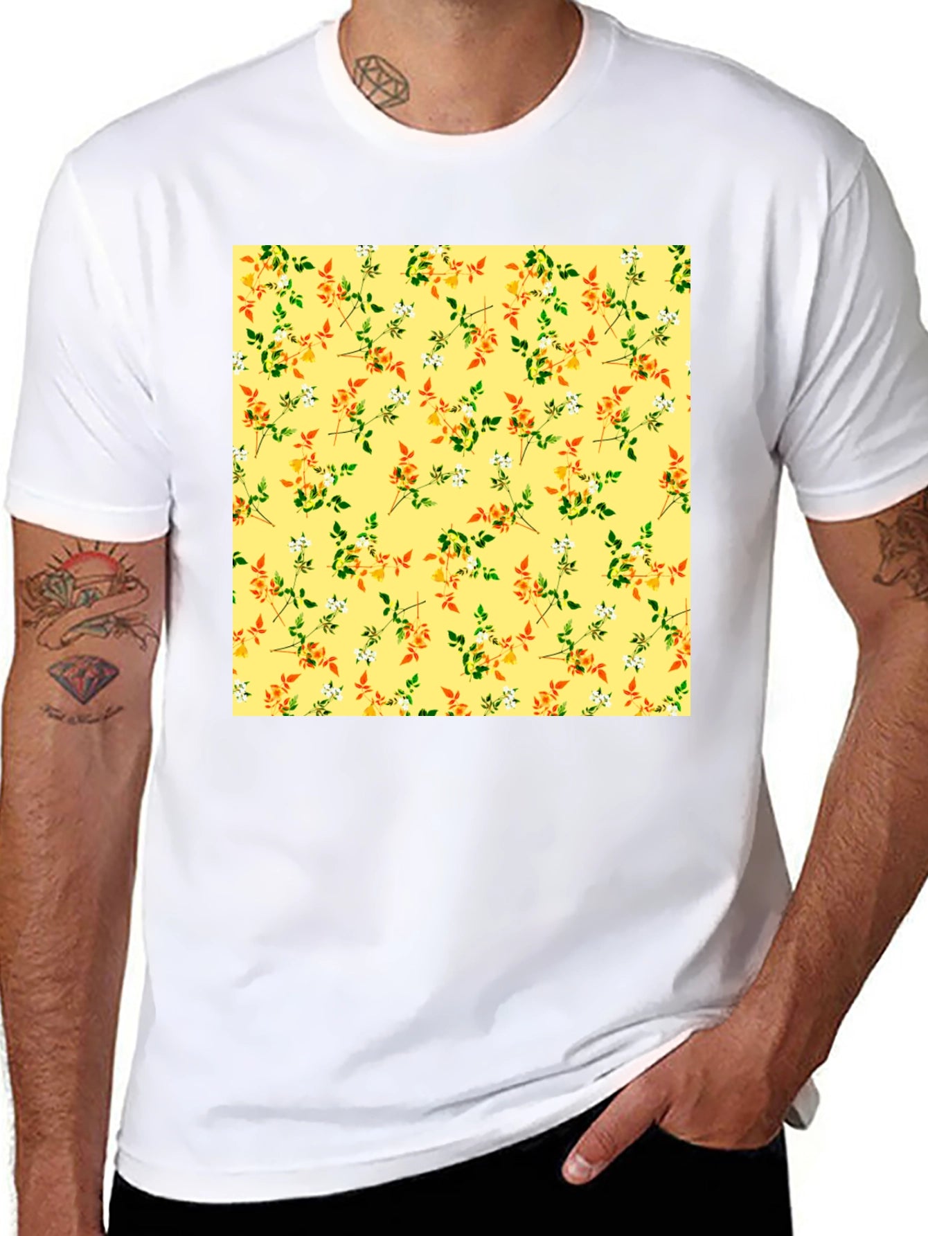 Floral Patterned Black T-Shirt