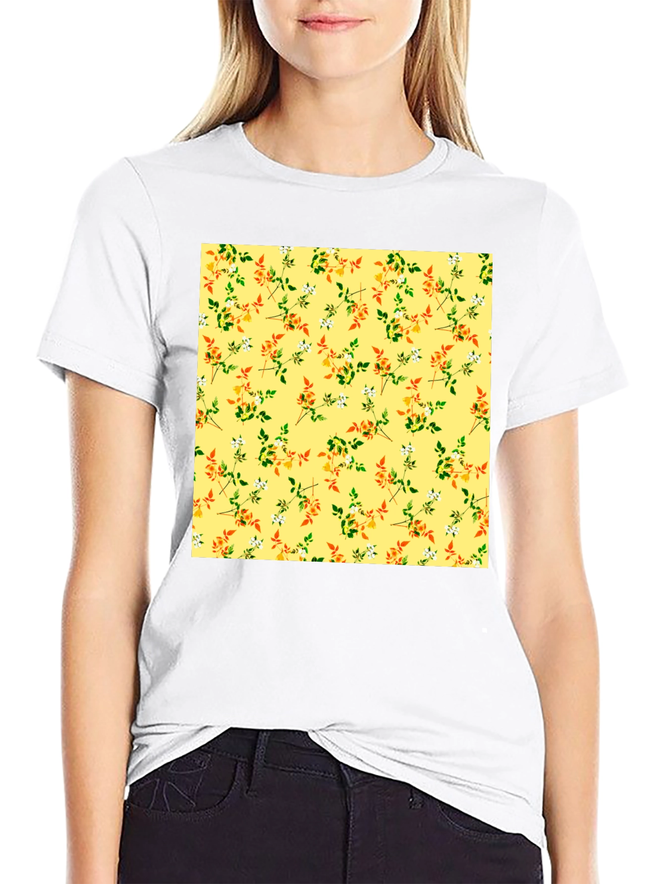 Floral Patterned Black T-Shirt