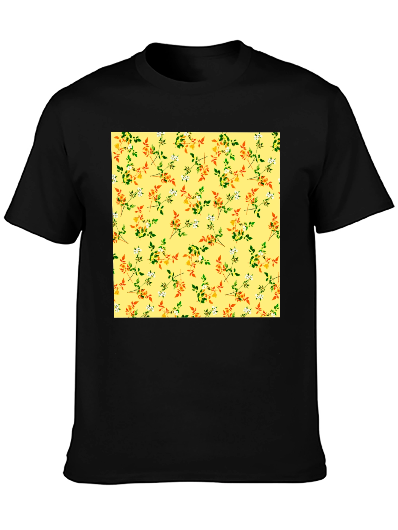 Floral Patterned Black T-Shirt