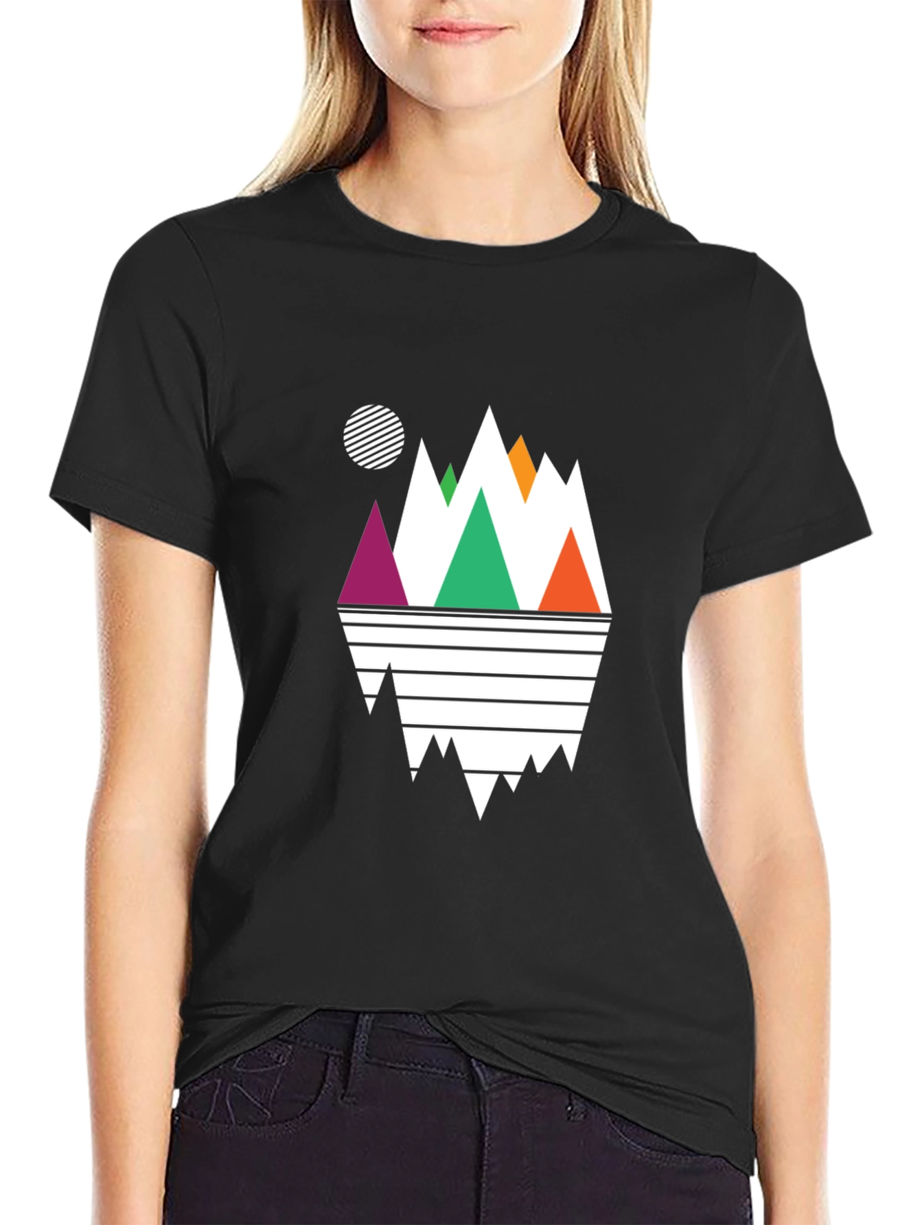 Geometric Mountain Graphic Tee - Black