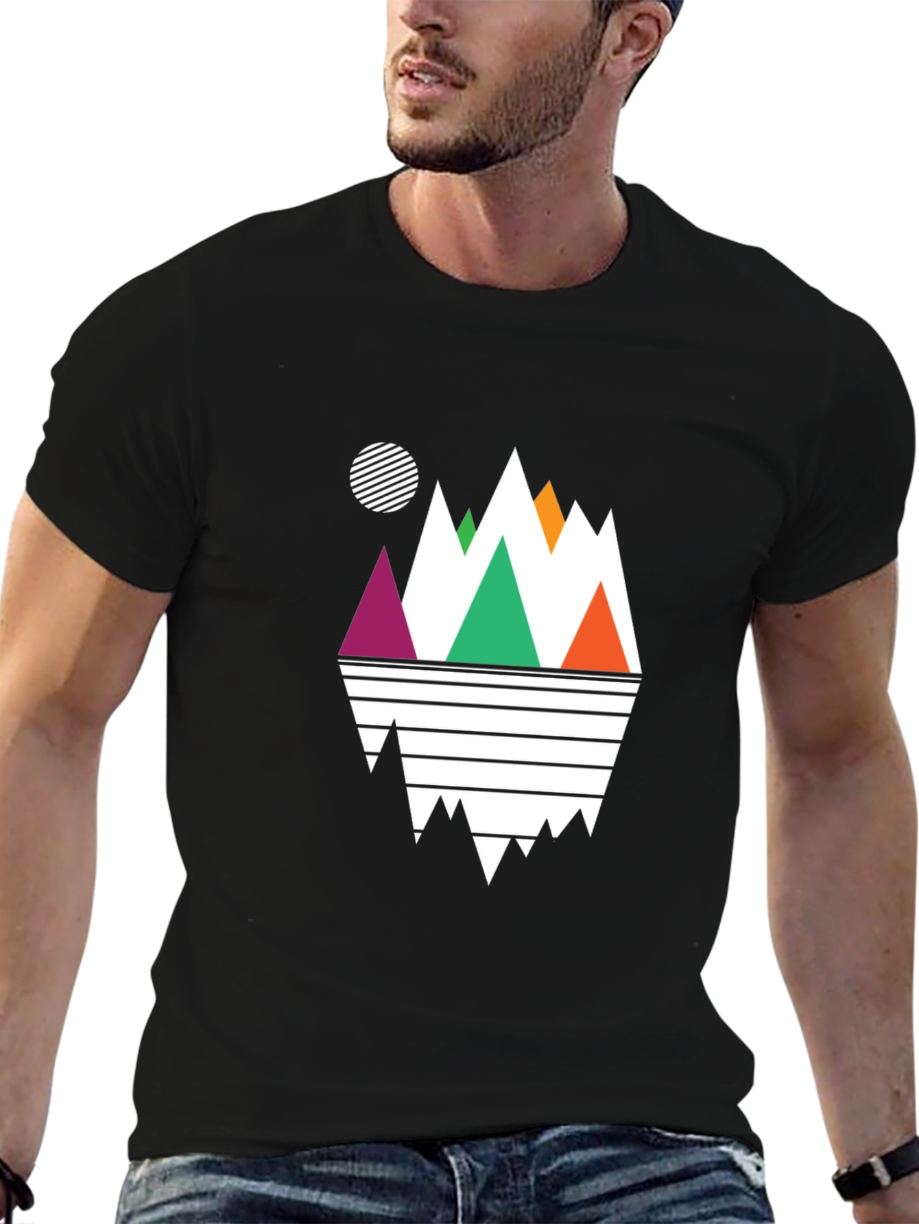 Geometric Mountain Graphic Tee - Black