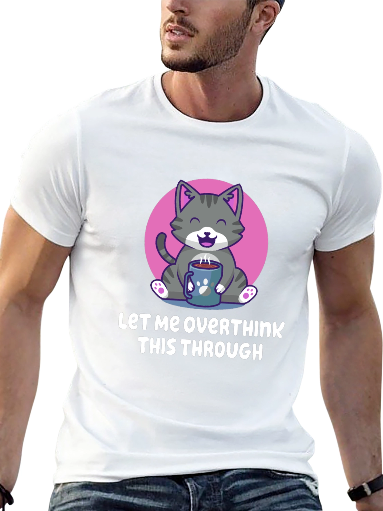 Overthinking Cat T-Shirt - Coffee Lover Tee
