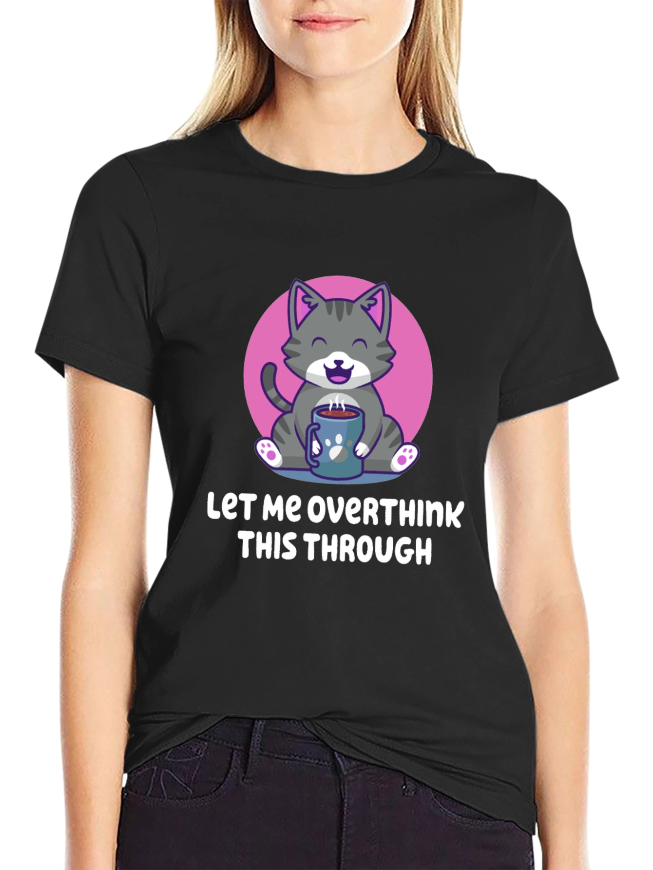 Overthinking Cat T-Shirt - Coffee Lover Tee