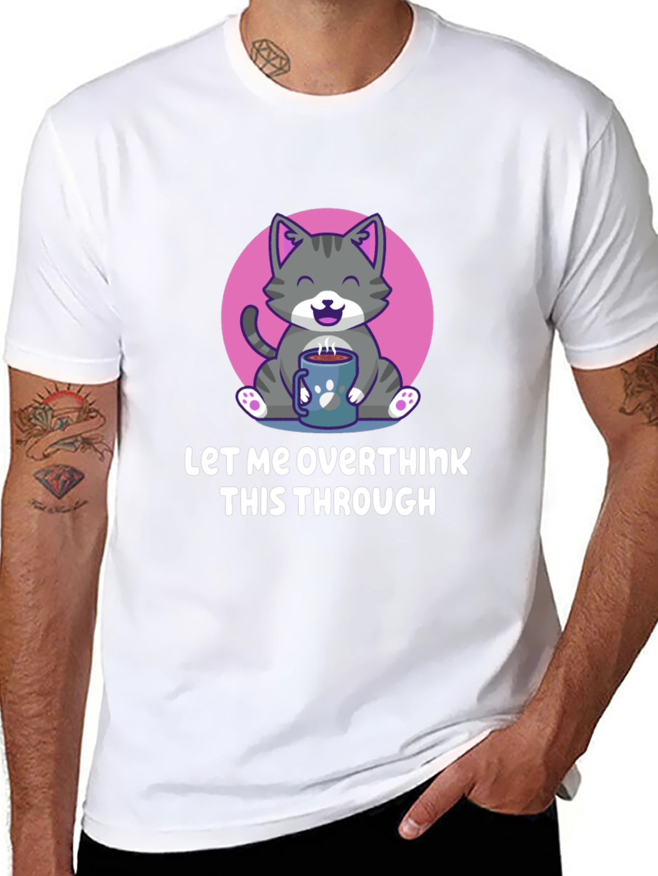 Overthinking Cat T-Shirt - Coffee Lover Tee