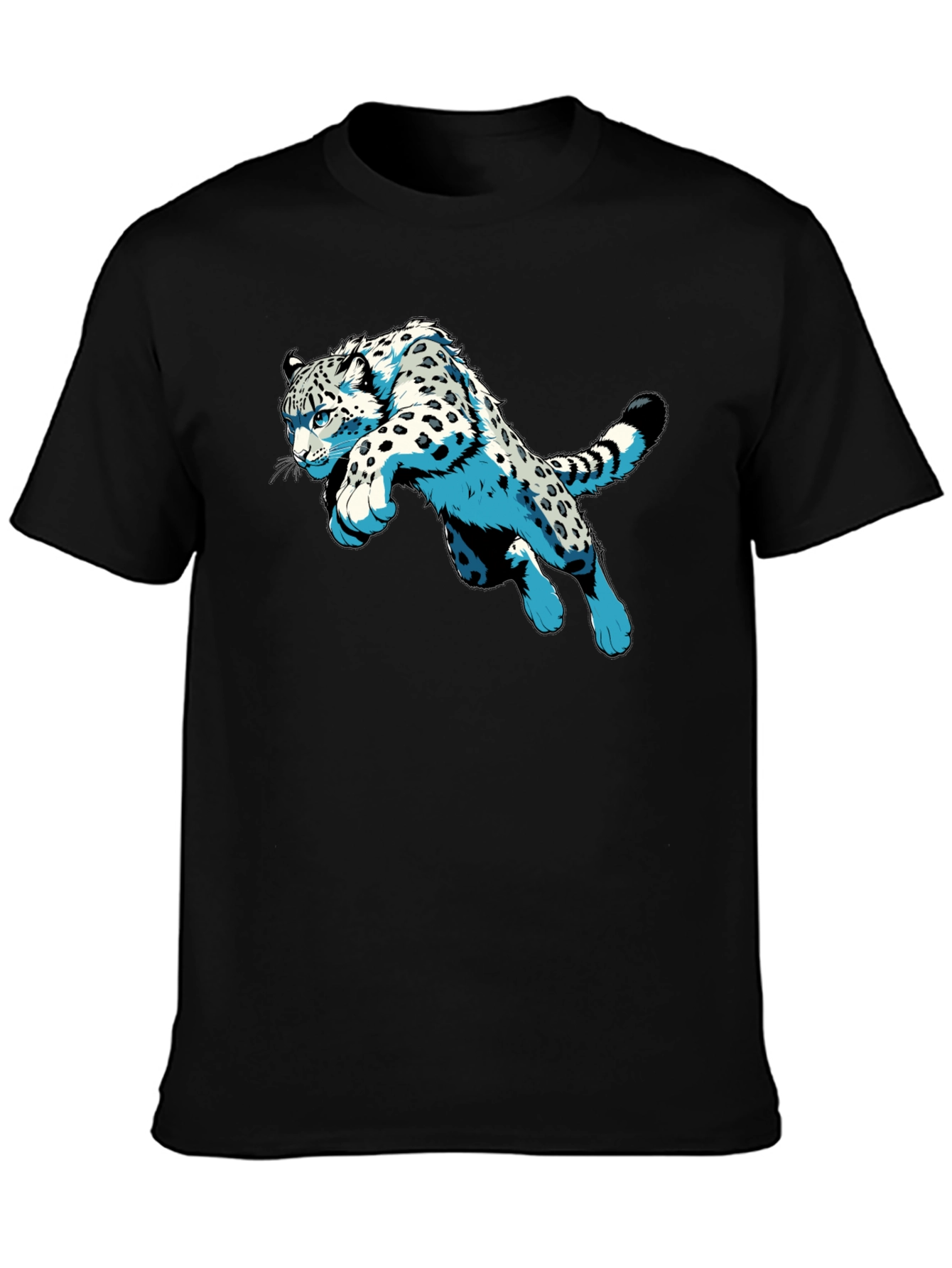 Snow Leopard Graphic Print Black T-Shirt