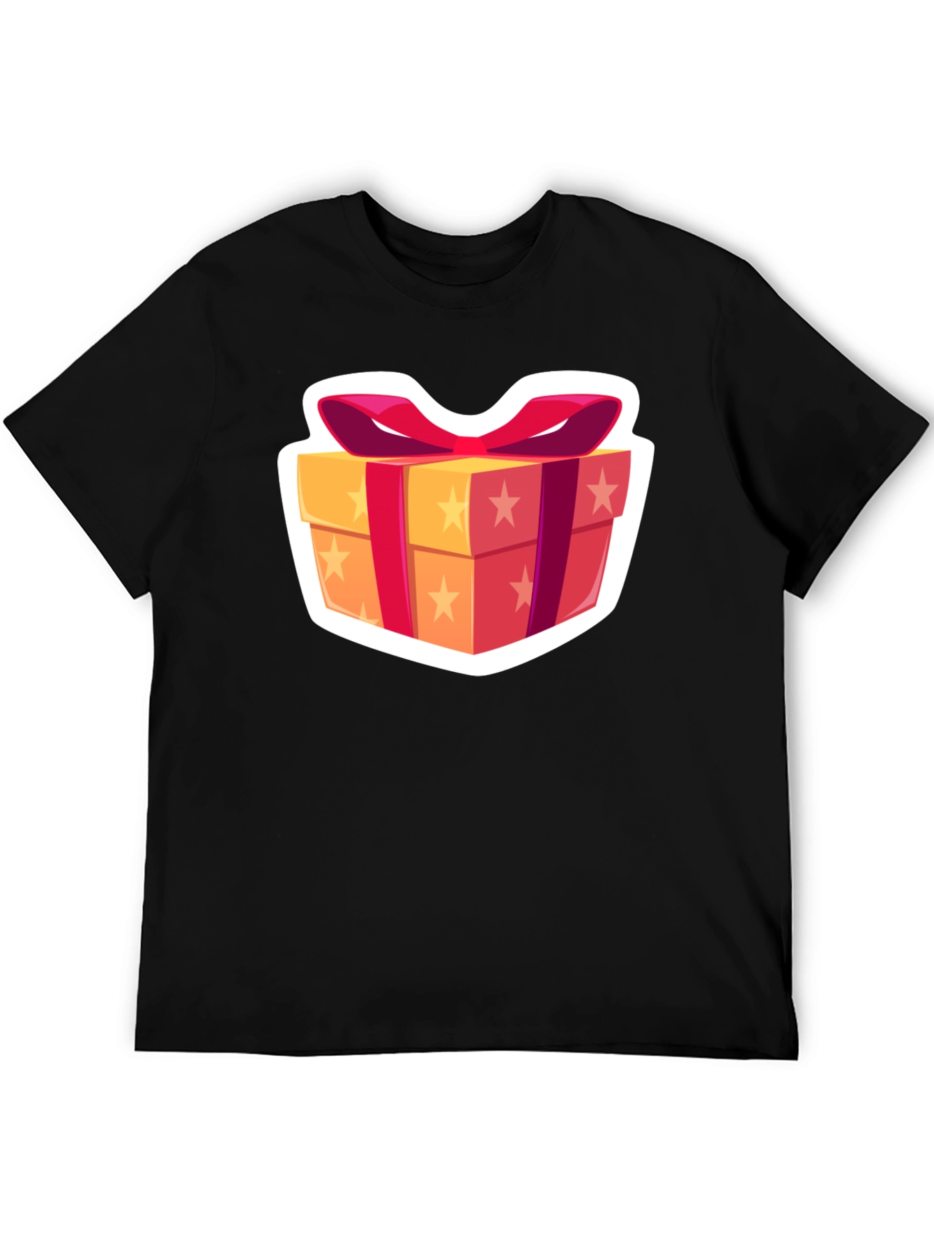 Festive Gift Box Graphic Tee - Black Cotton