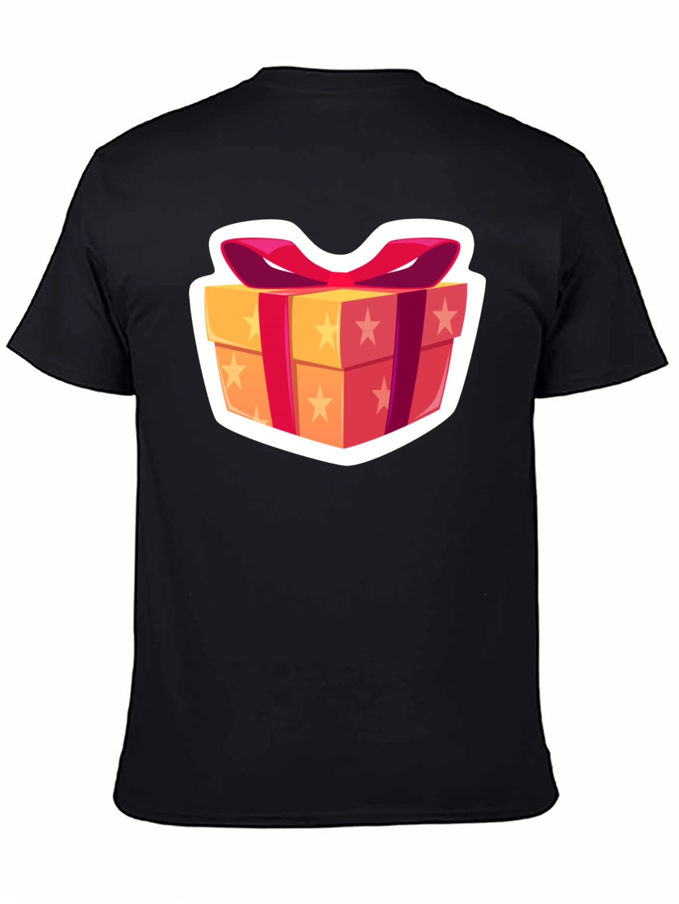 Festive Gift Box Graphic Tee - Black Cotton