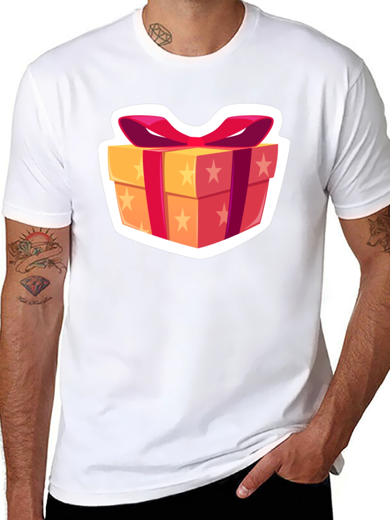 Festive Gift Box Graphic Tee - Black Cotton