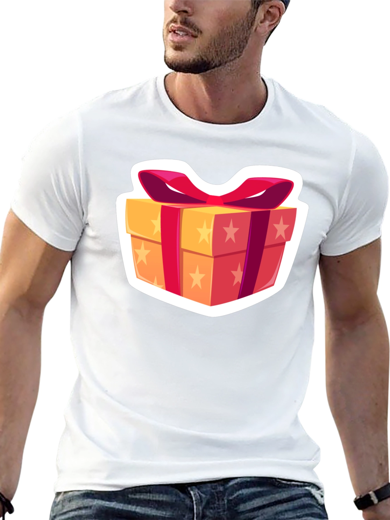 Festive Gift Box Graphic Tee - Black Cotton