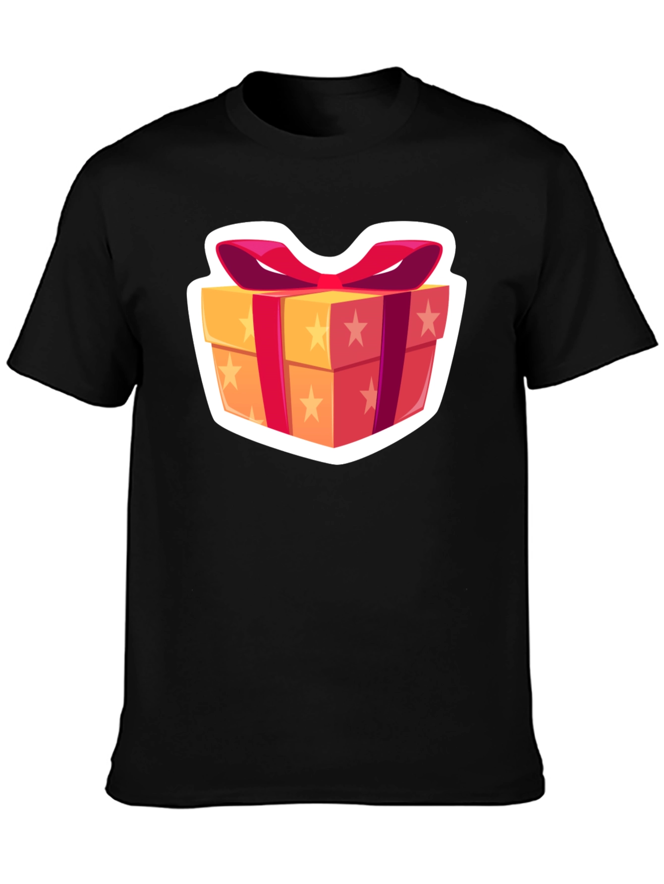 Festive Gift Box Graphic Tee - Black Cotton