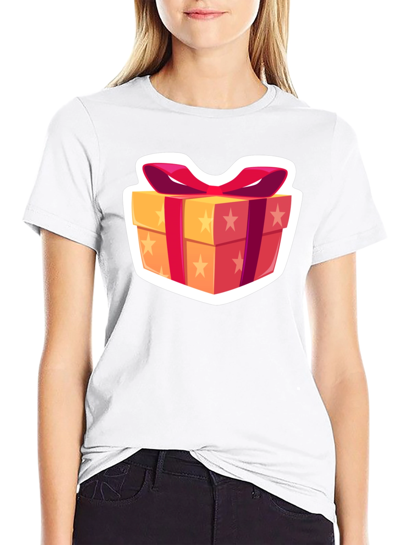 Festive Gift Box Graphic Tee - Black Cotton