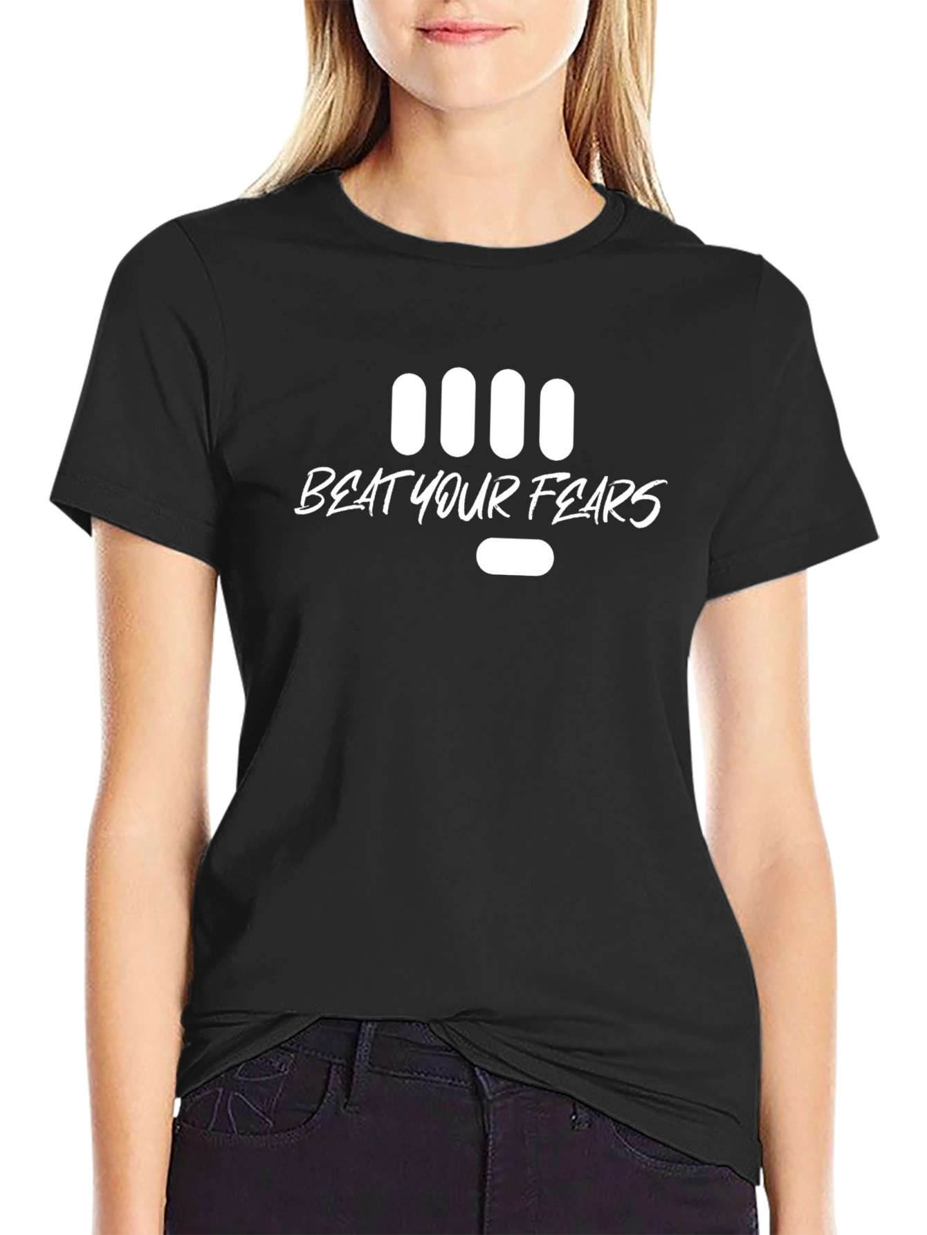 Beat Your Fears Graphic Tee - Black Cotton T-Shirt