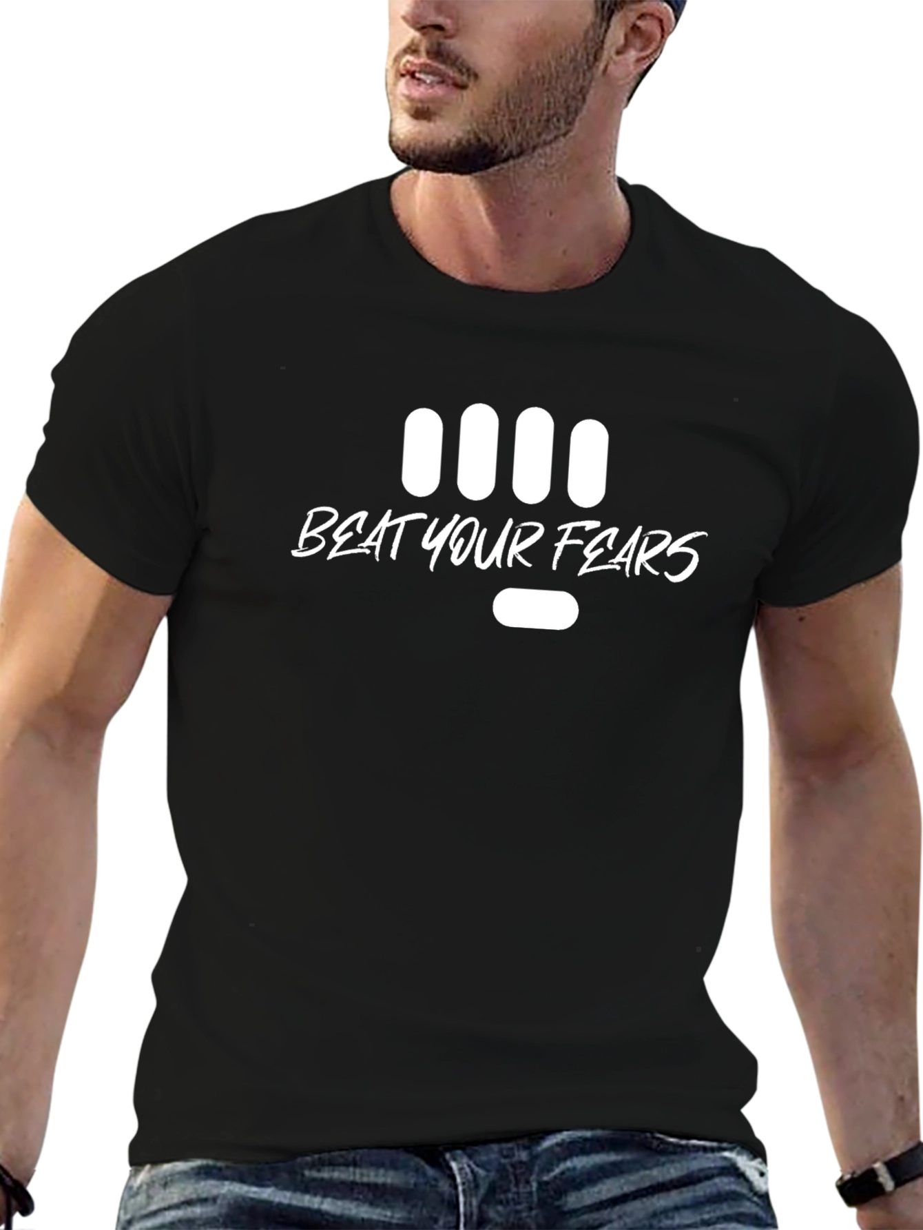 Beat Your Fears Graphic Tee - Black Cotton T-Shirt