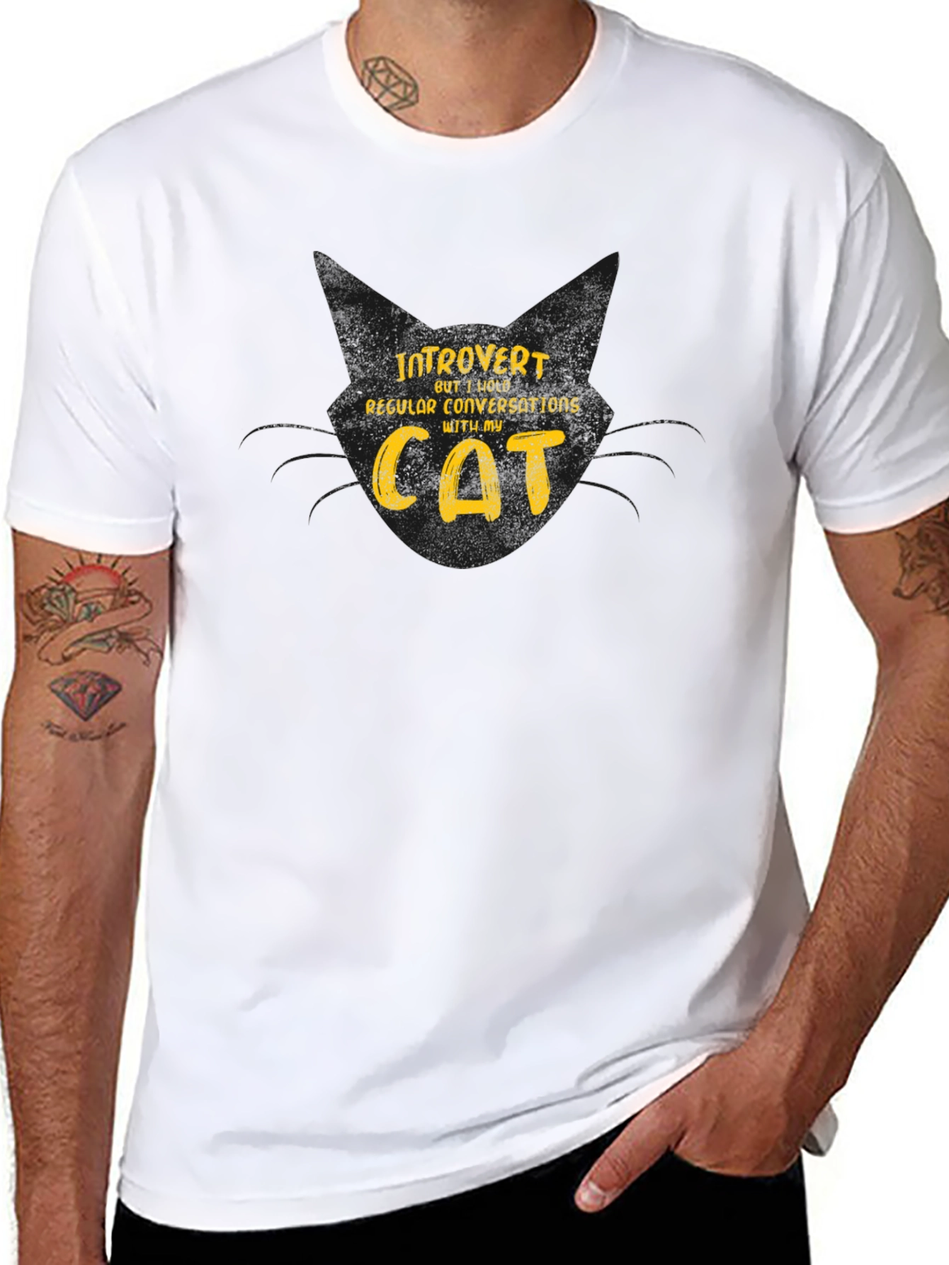 Introvert Cat Lover Graphic T-Shirt - Black