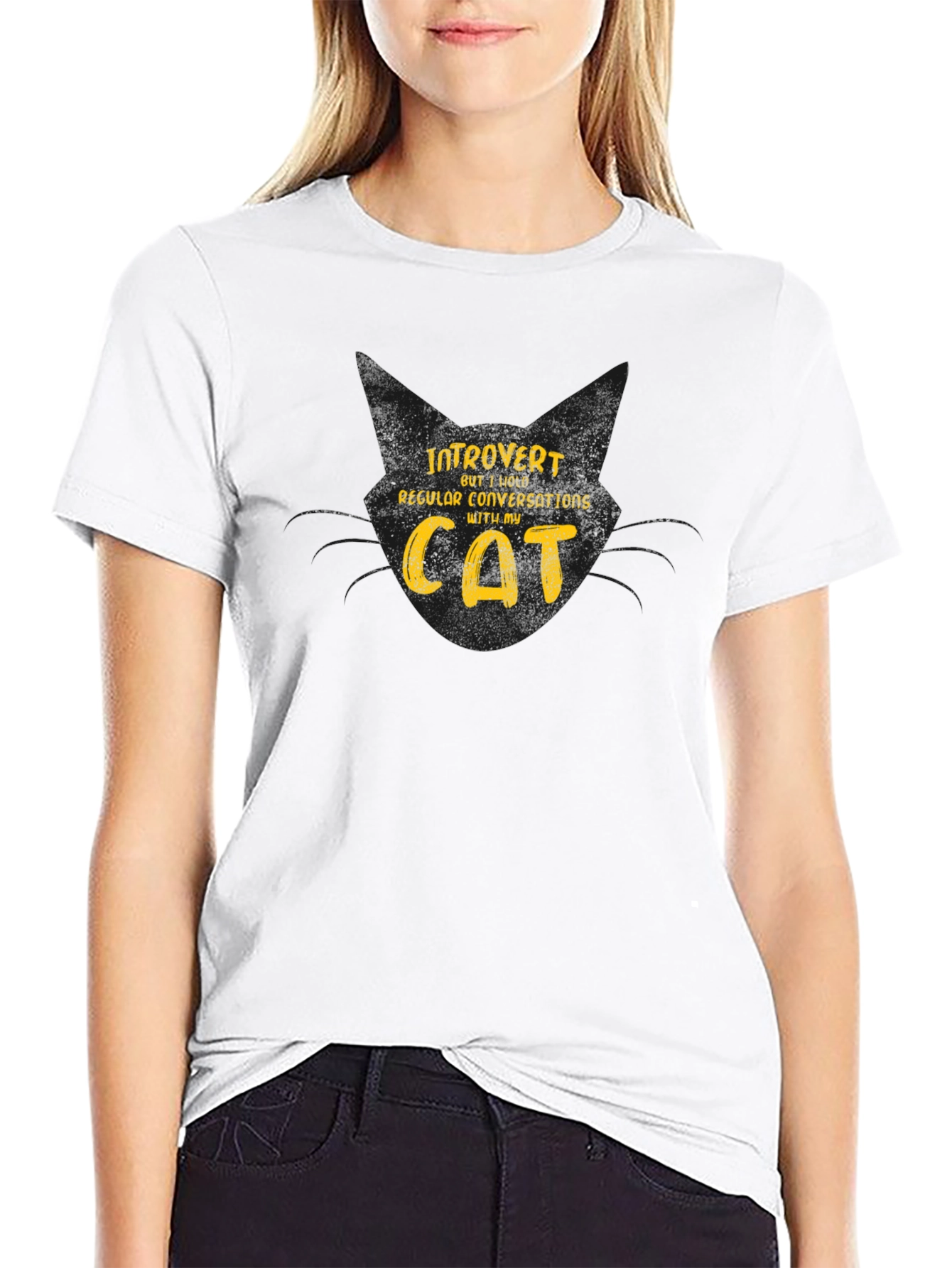 Introvert Cat Lover Graphic T-Shirt - Black