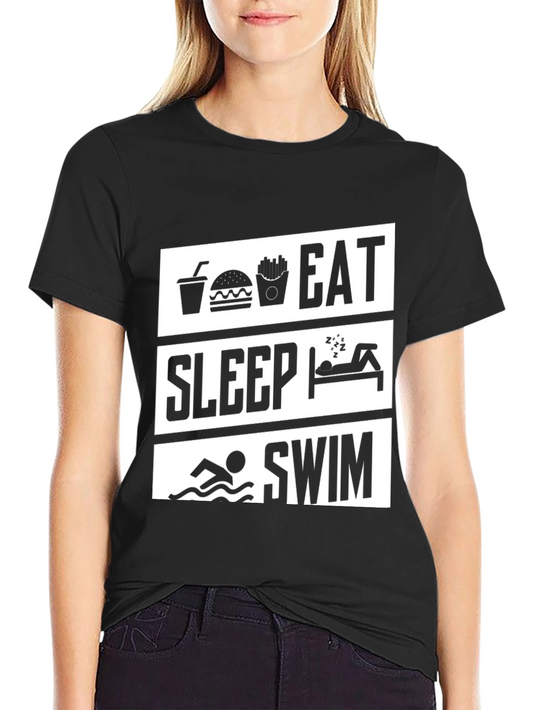 Eat Sleep Swim Graphic Tee - Black Cotton T-Shirt