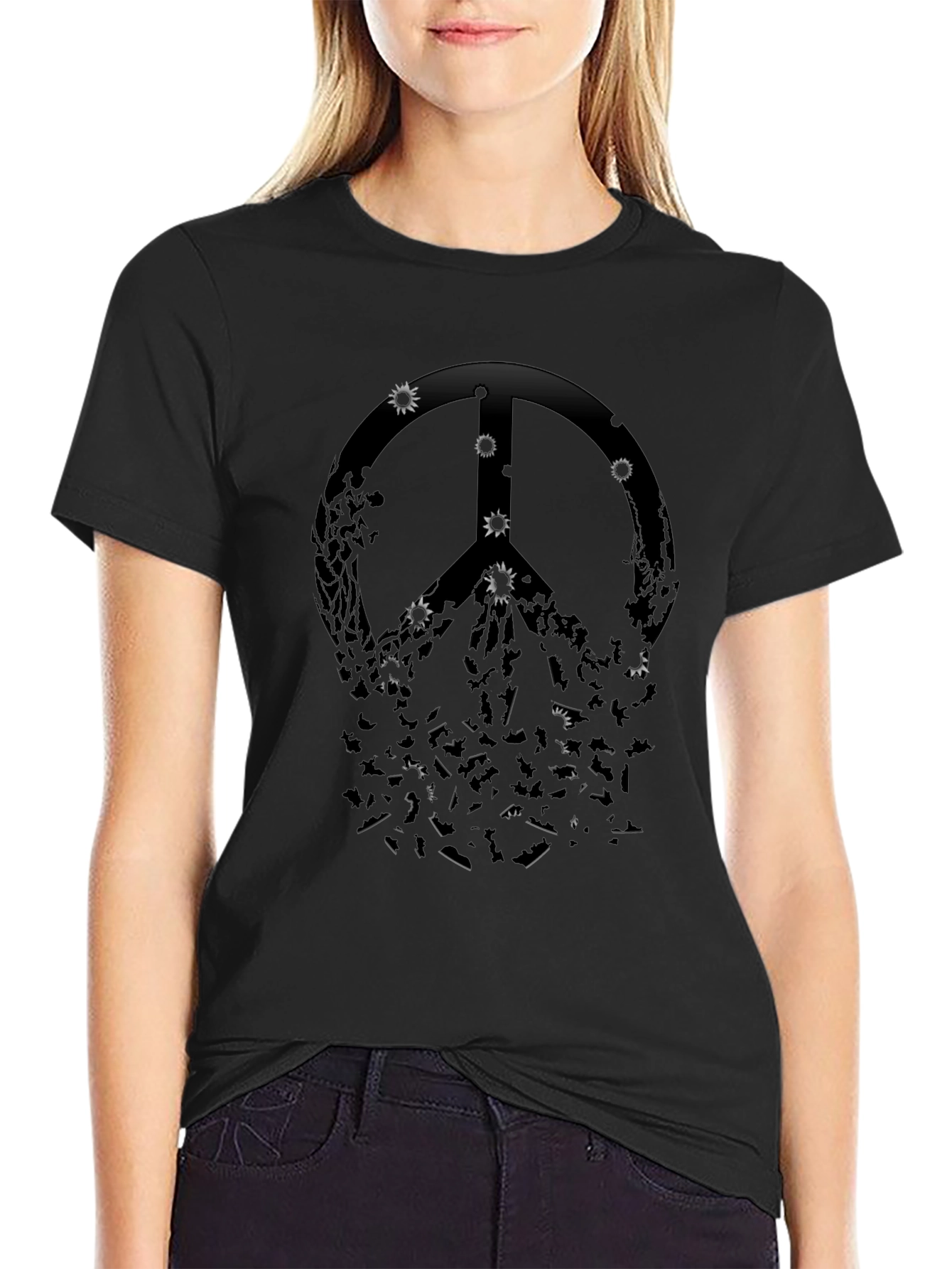Edgy Peace Sign Graphic Tee - Black