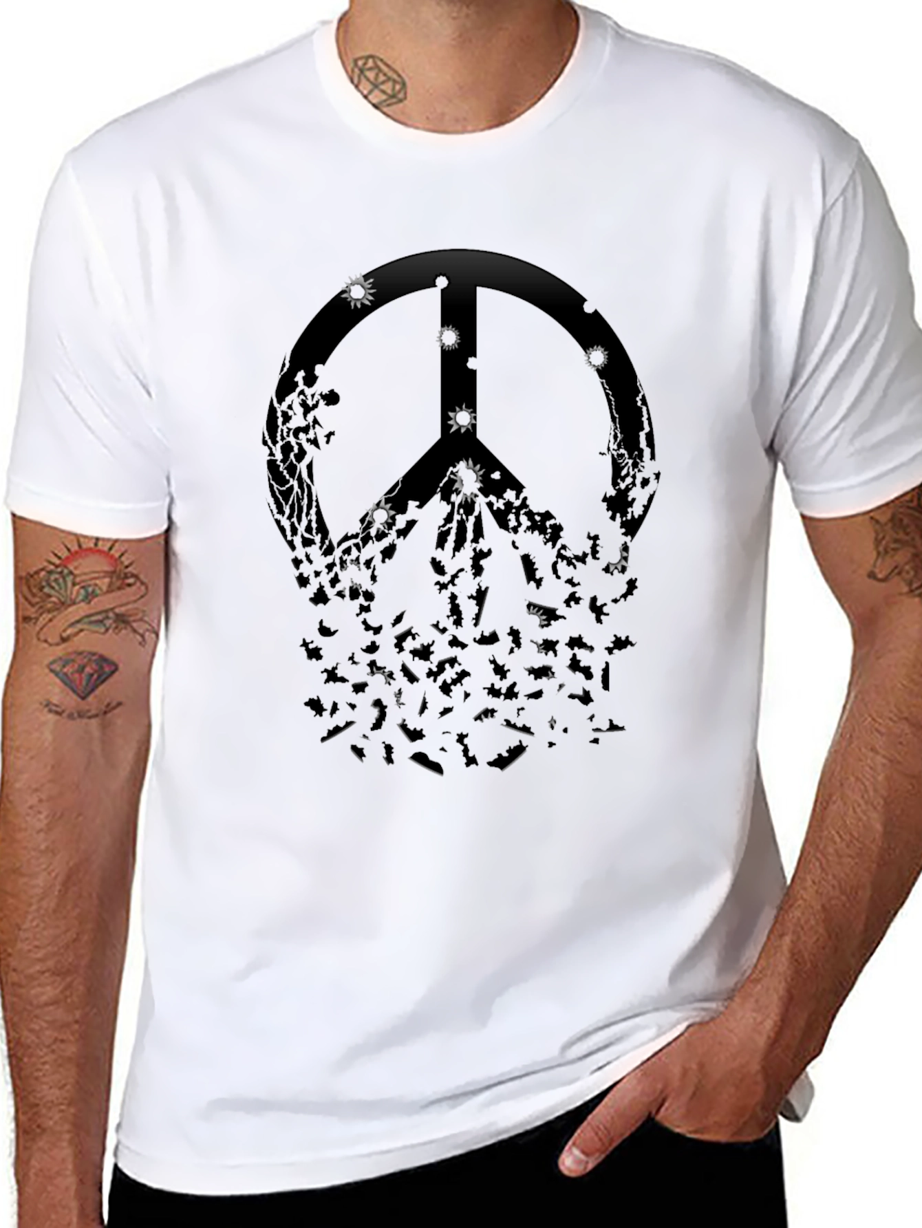 Edgy Peace Sign Graphic Tee - Black
