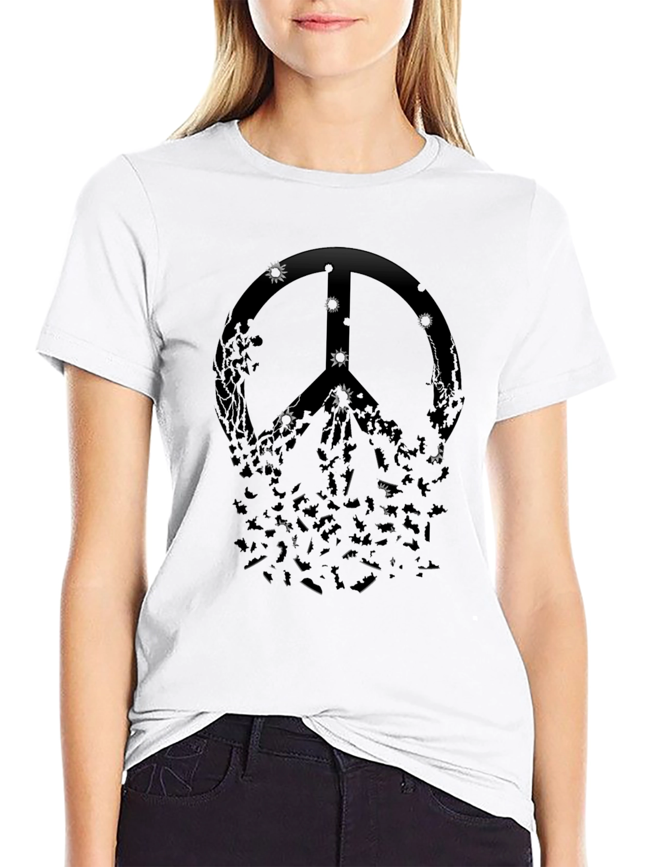 Edgy Peace Sign Graphic Tee - Black