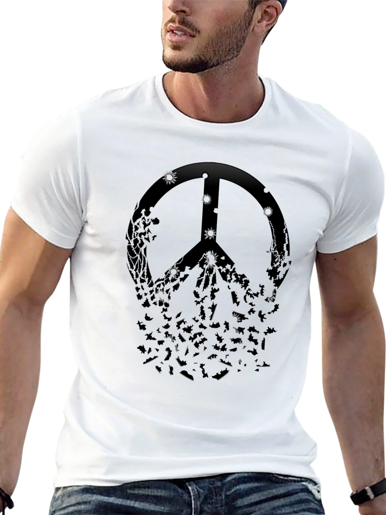 Edgy Peace Sign Graphic Tee - Black