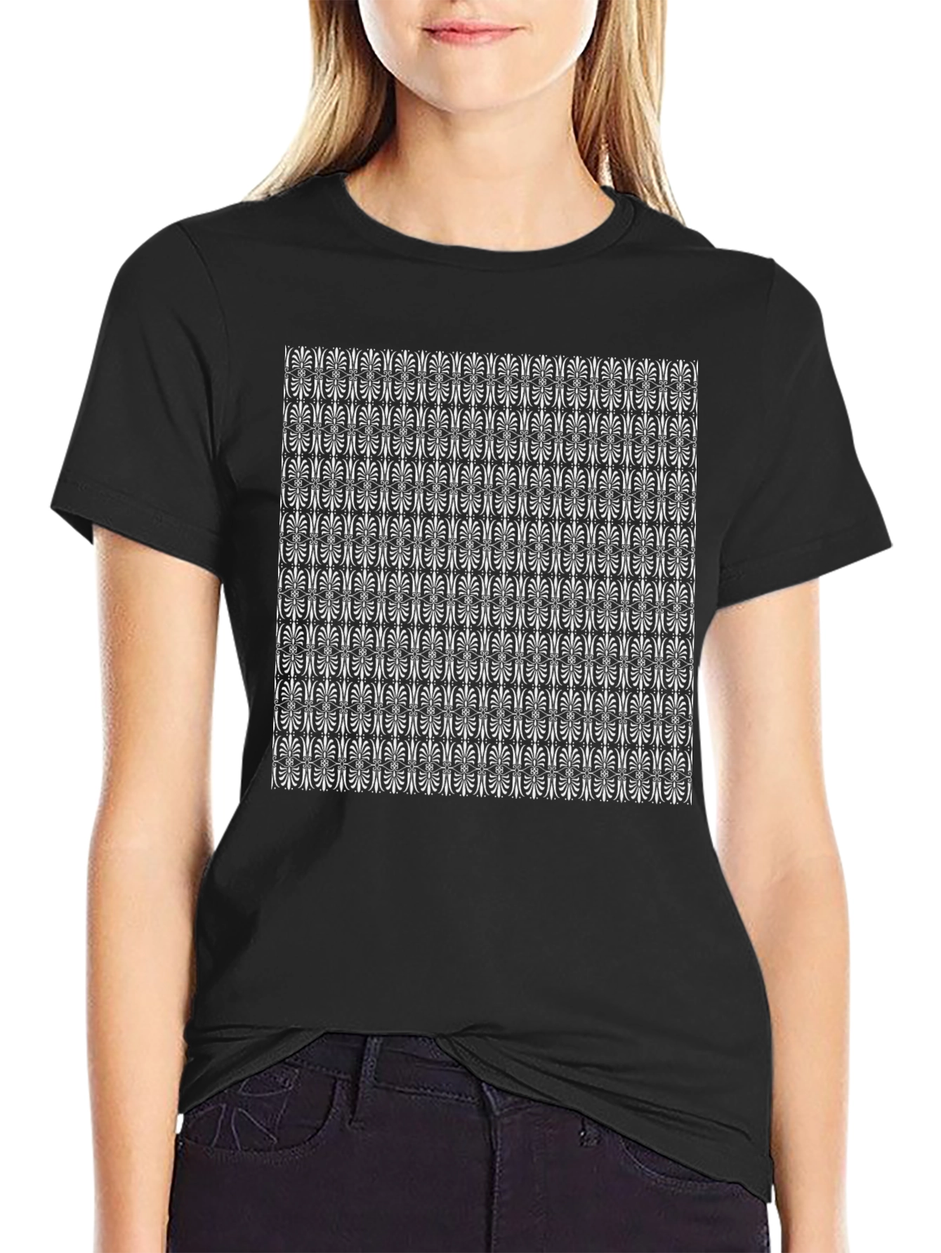 Patterned Graphic Tee - Black