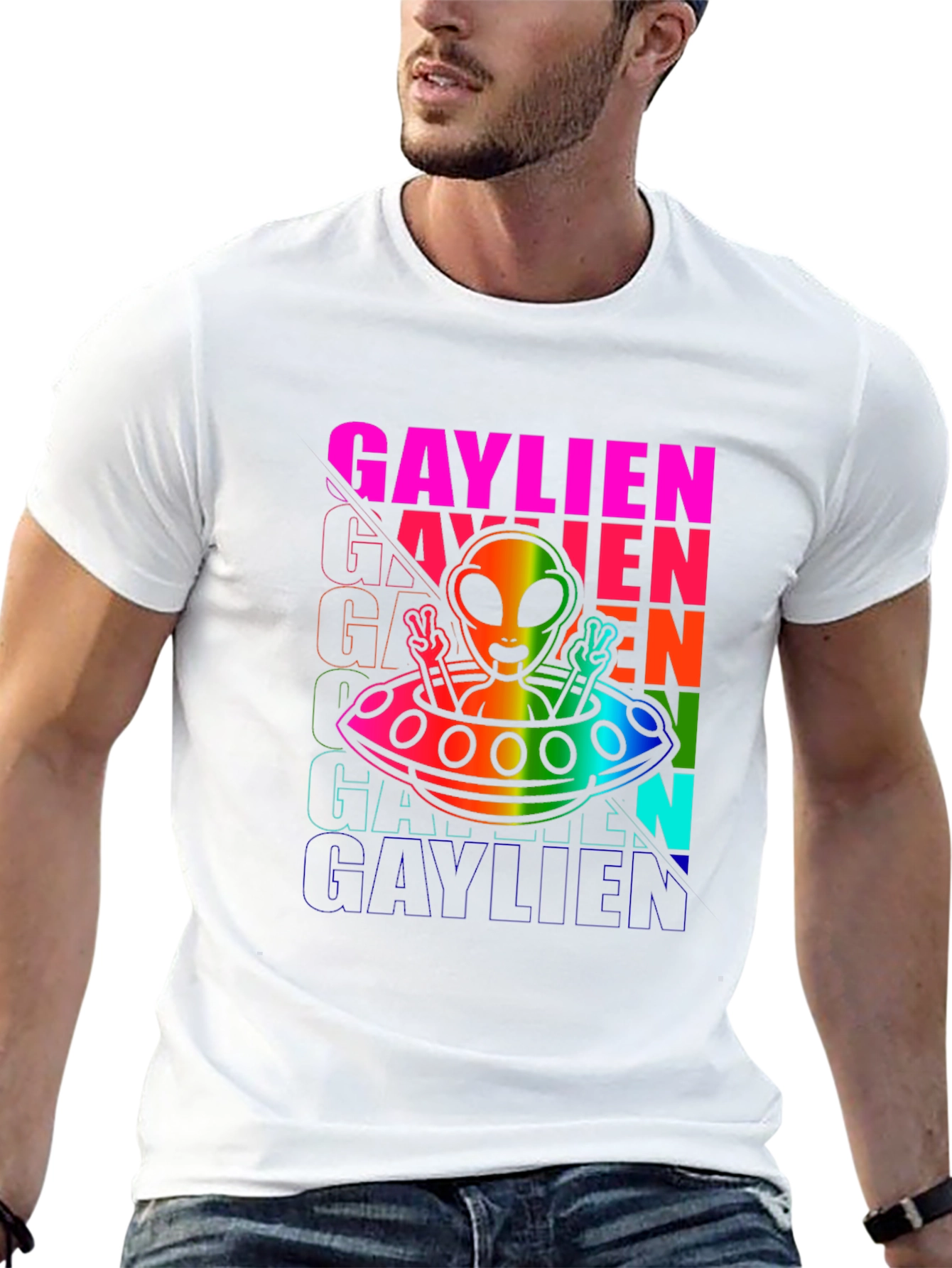 Gaylien T-Shirt: Rainbow Alien UFO Pride Tee