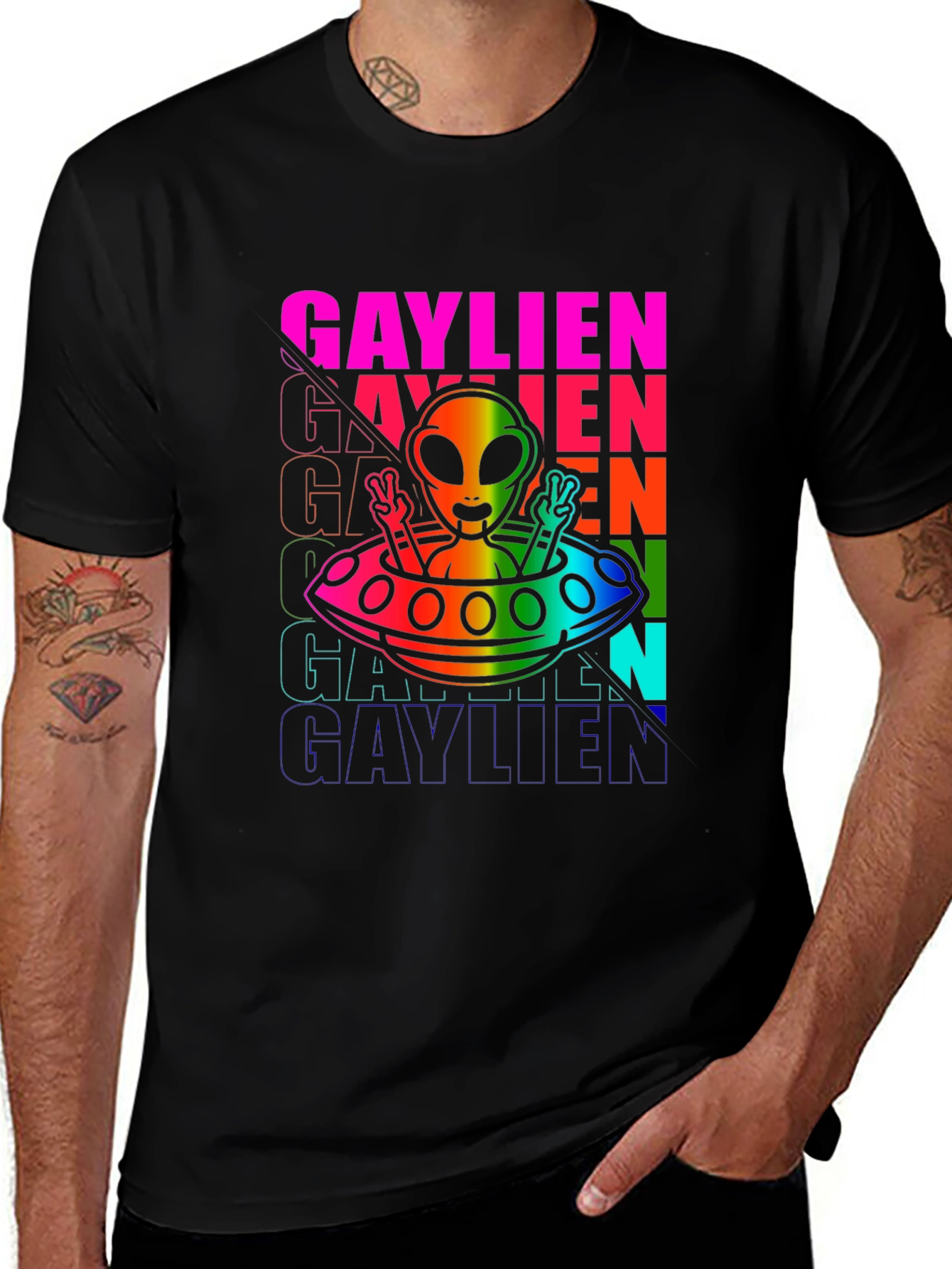 Gaylien T-Shirt: Rainbow Alien UFO Pride Tee