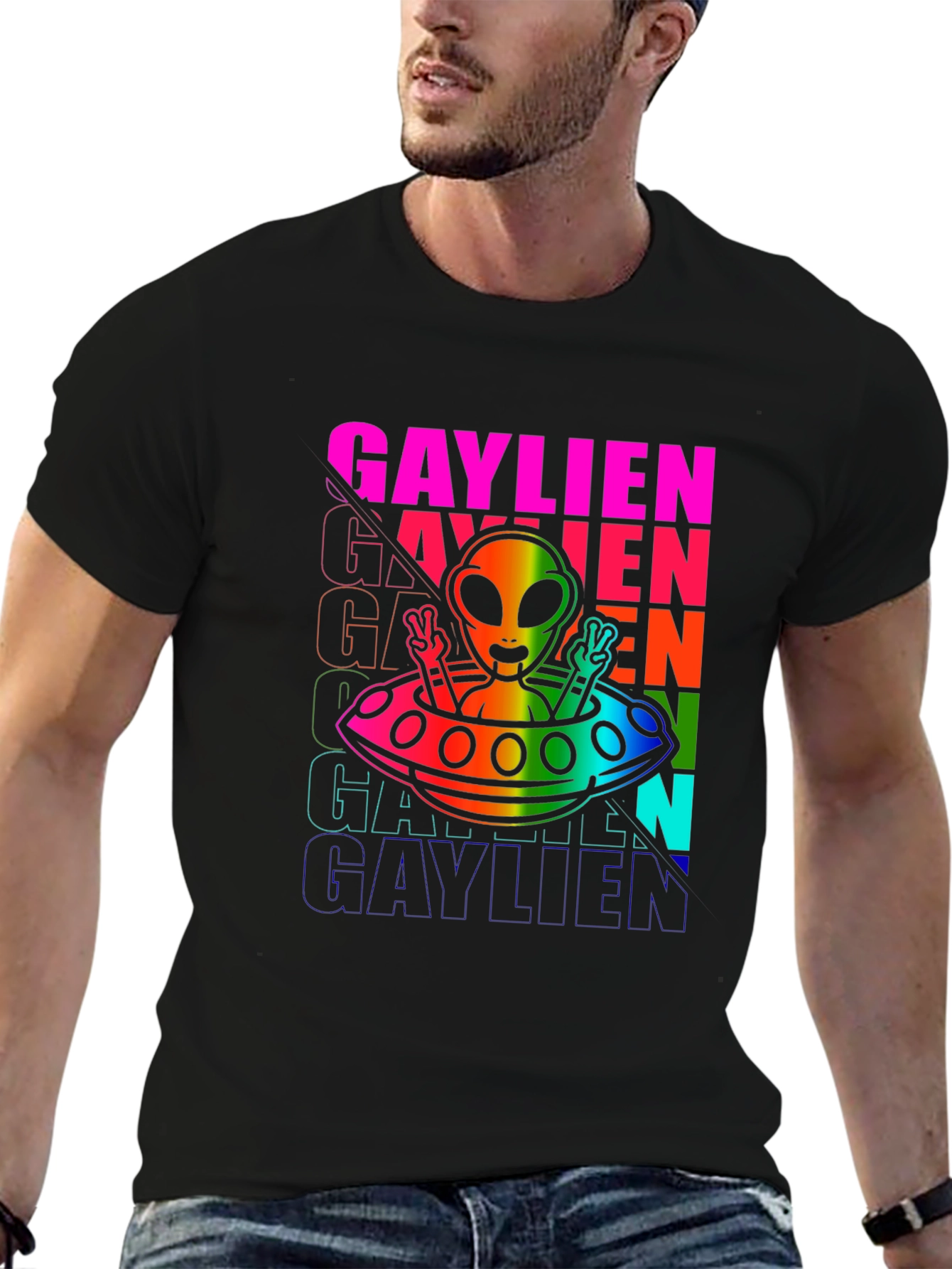 Gaylien T-Shirt: Rainbow Alien UFO Pride Tee