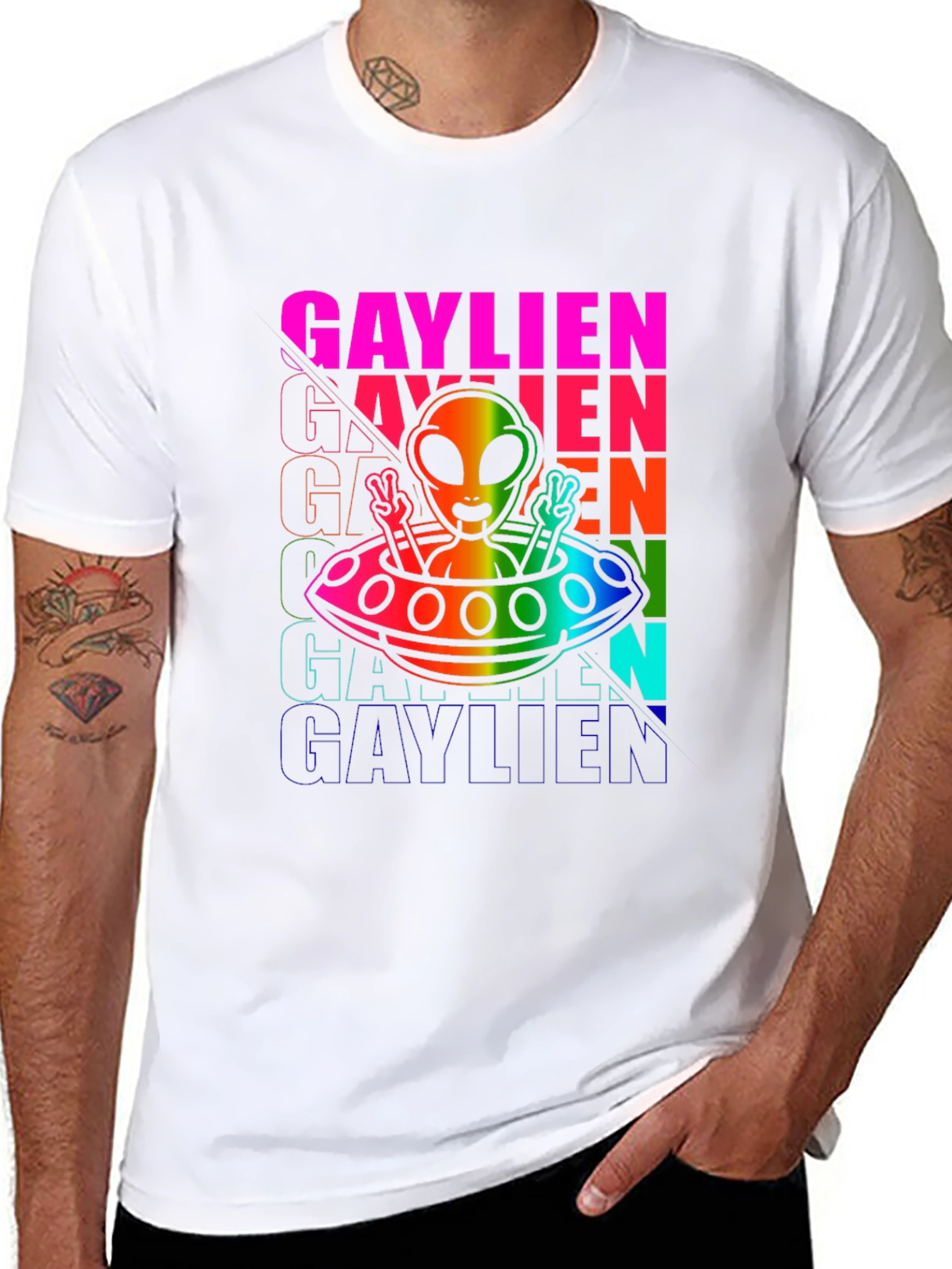 Gaylien T-Shirt: Rainbow Alien UFO Pride Tee