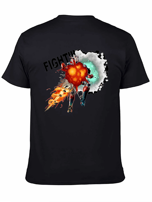 Fighting Robot Graphic T-Shirt - Black Crew Neck
