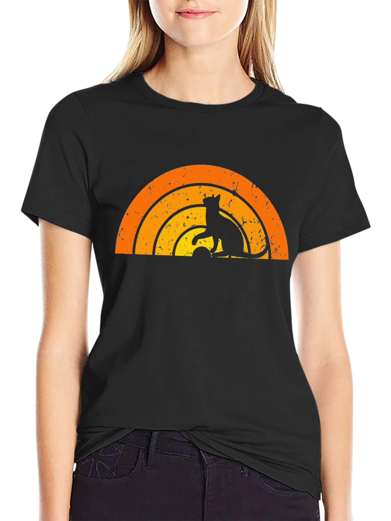 Retro Cat Rainbow Graphic T-Shirt
