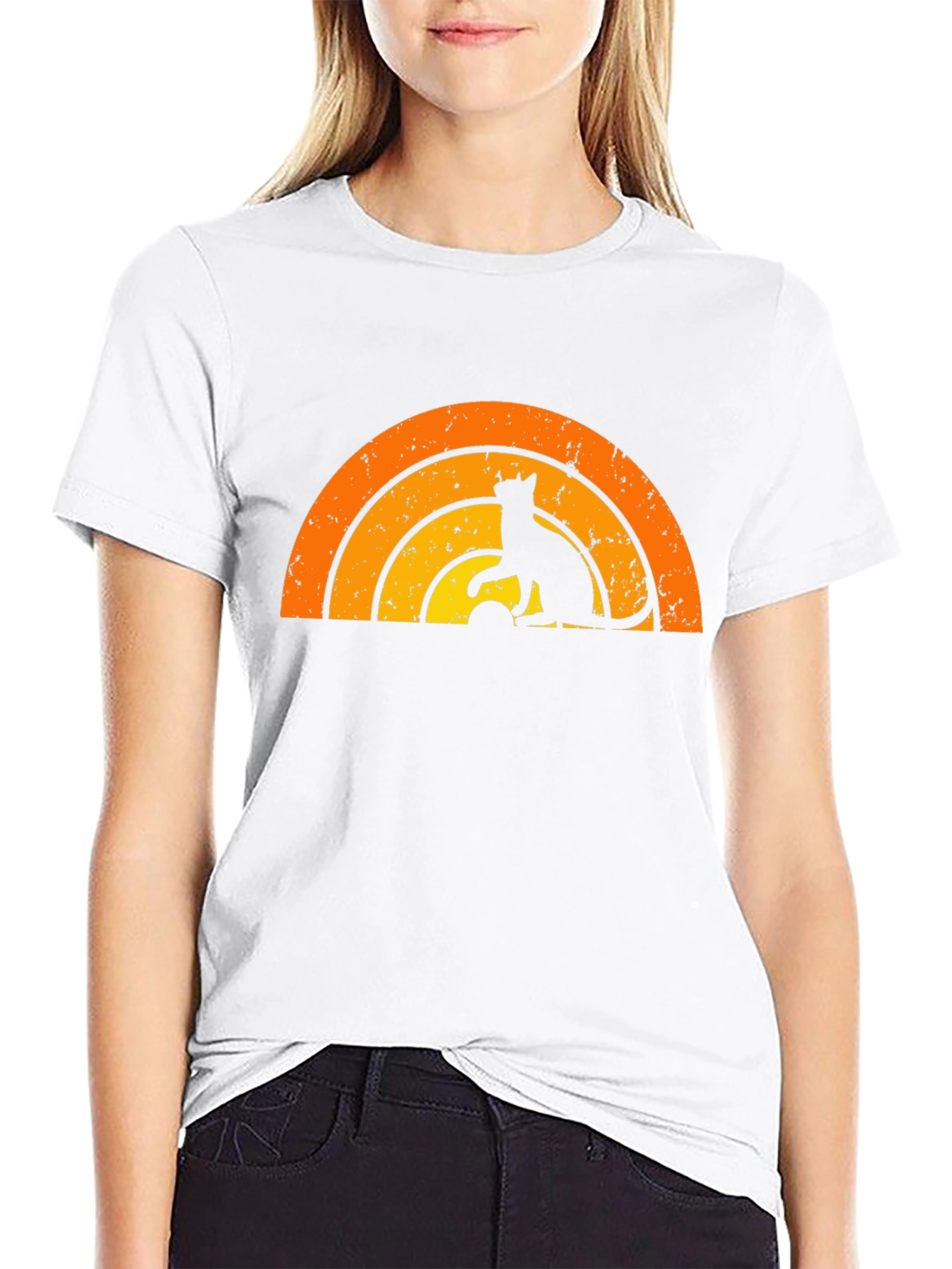 Retro Cat Rainbow Graphic T-Shirt