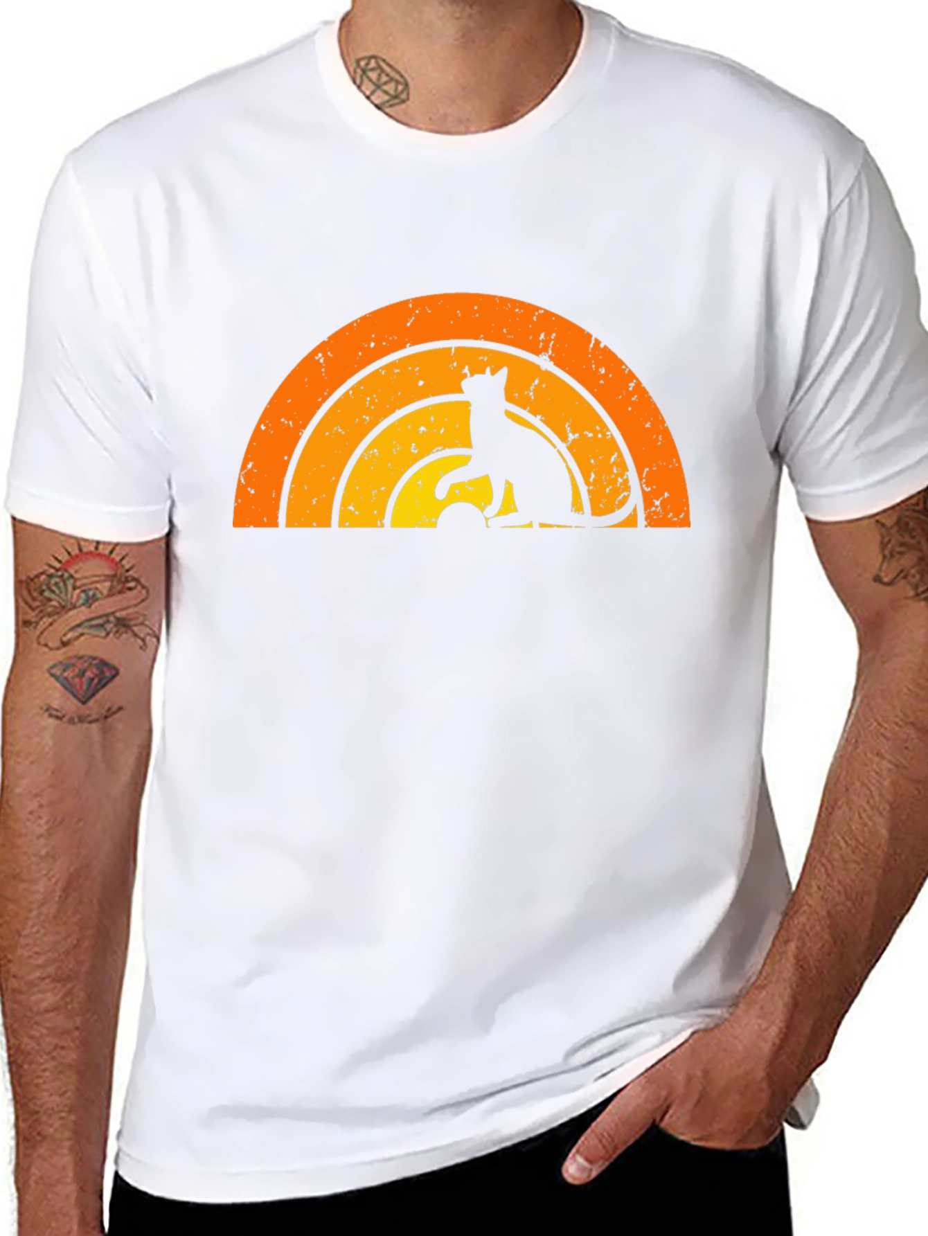 Retro Cat Rainbow Graphic T-Shirt