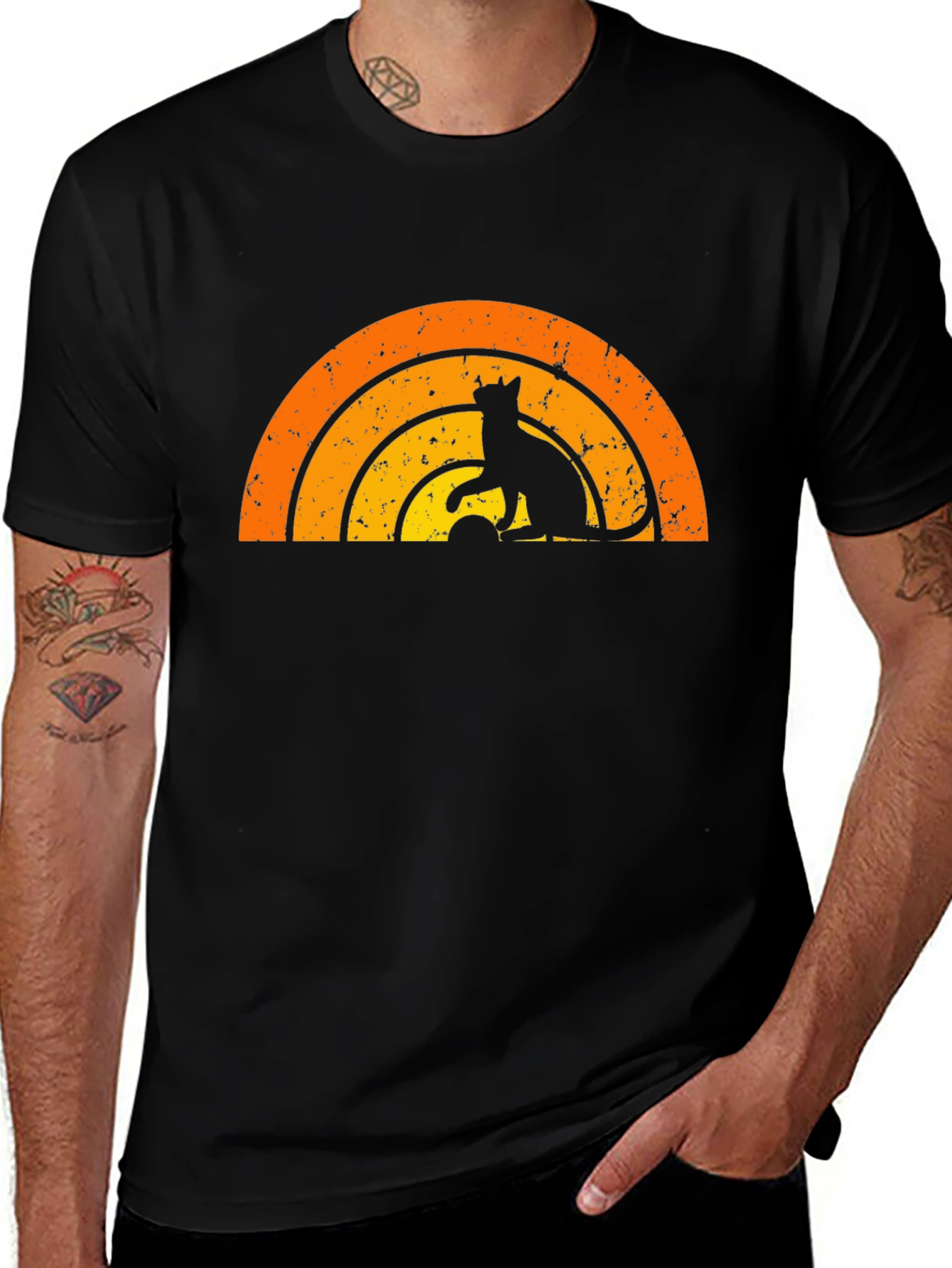 Retro Cat Rainbow Graphic T-Shirt