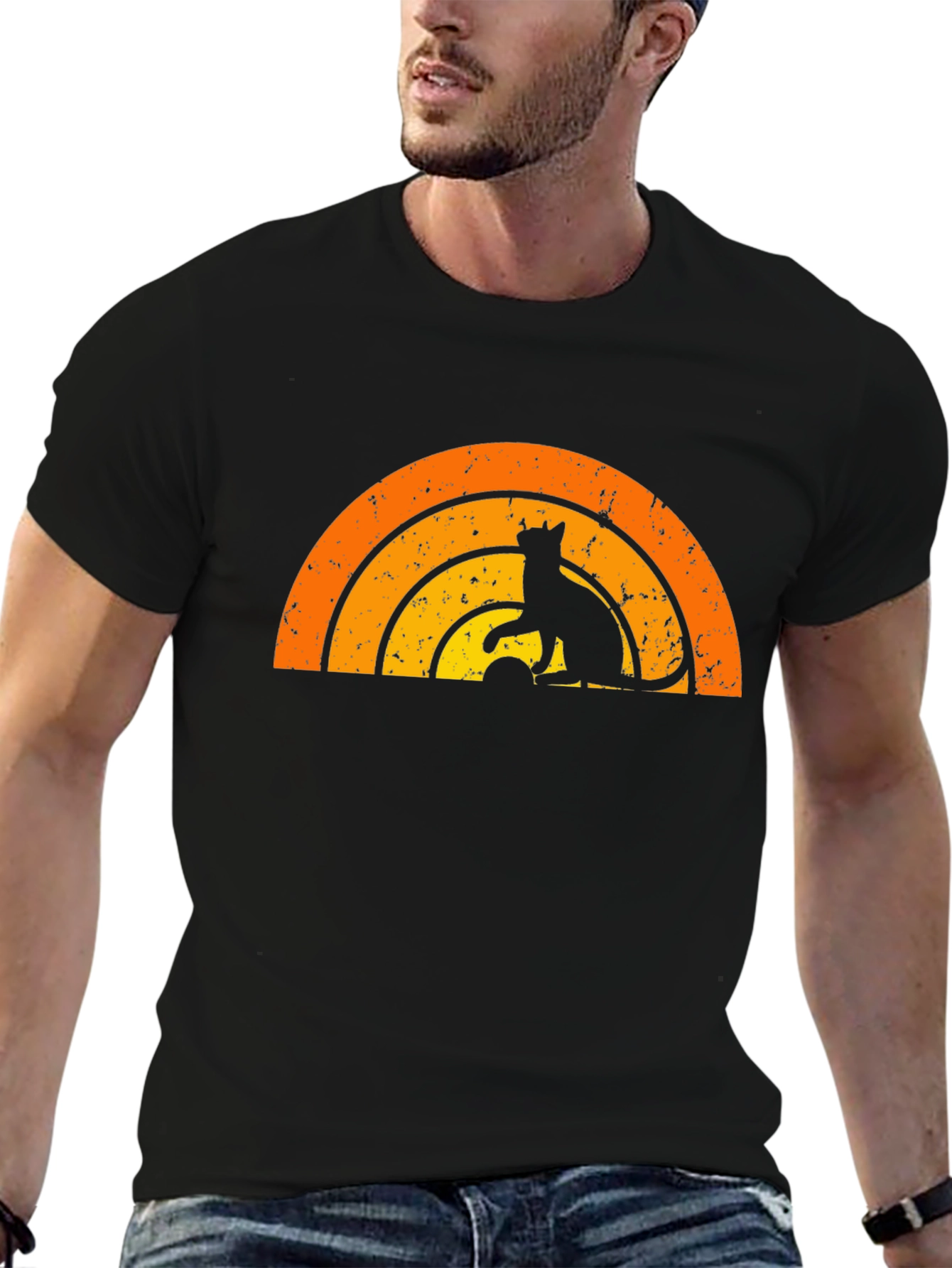 Retro Cat Rainbow Graphic T-Shirt