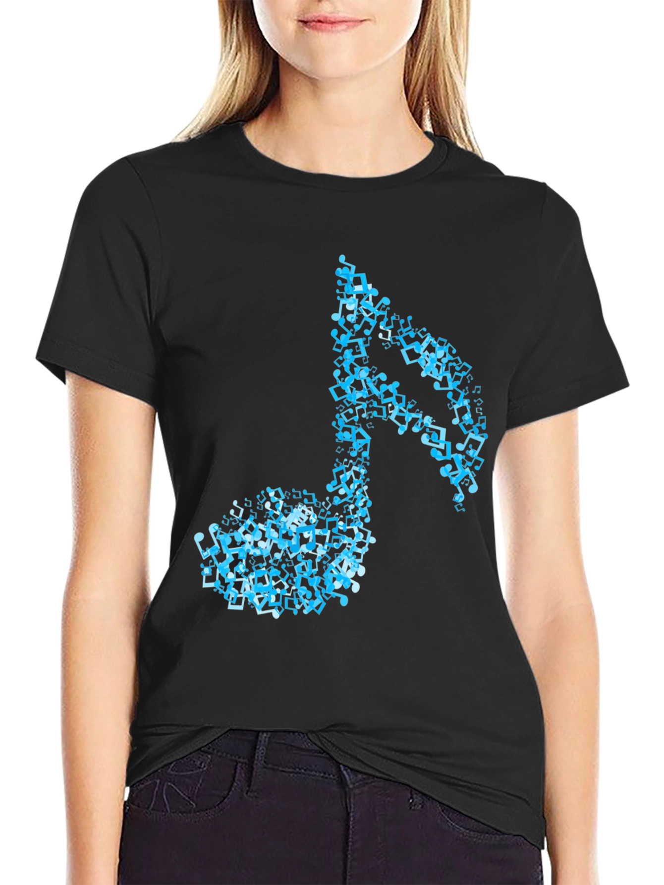 Musical Note Mens Black Graphic T-Shirt
