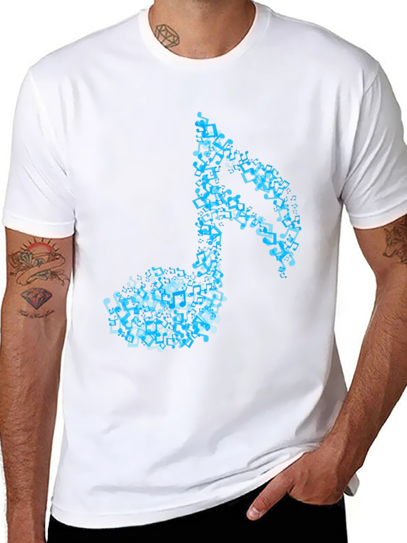 Musical Note Mens Black Graphic T-Shirt