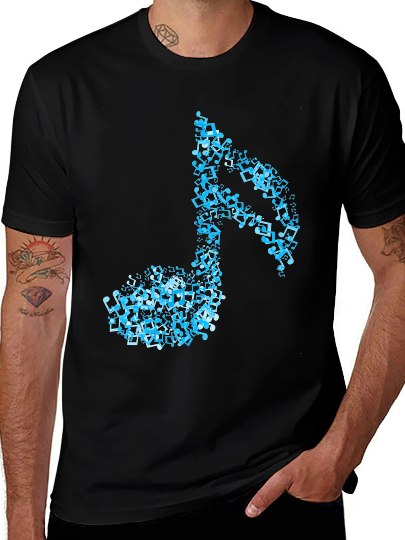 Musical Note Mens Black Graphic T-Shirt