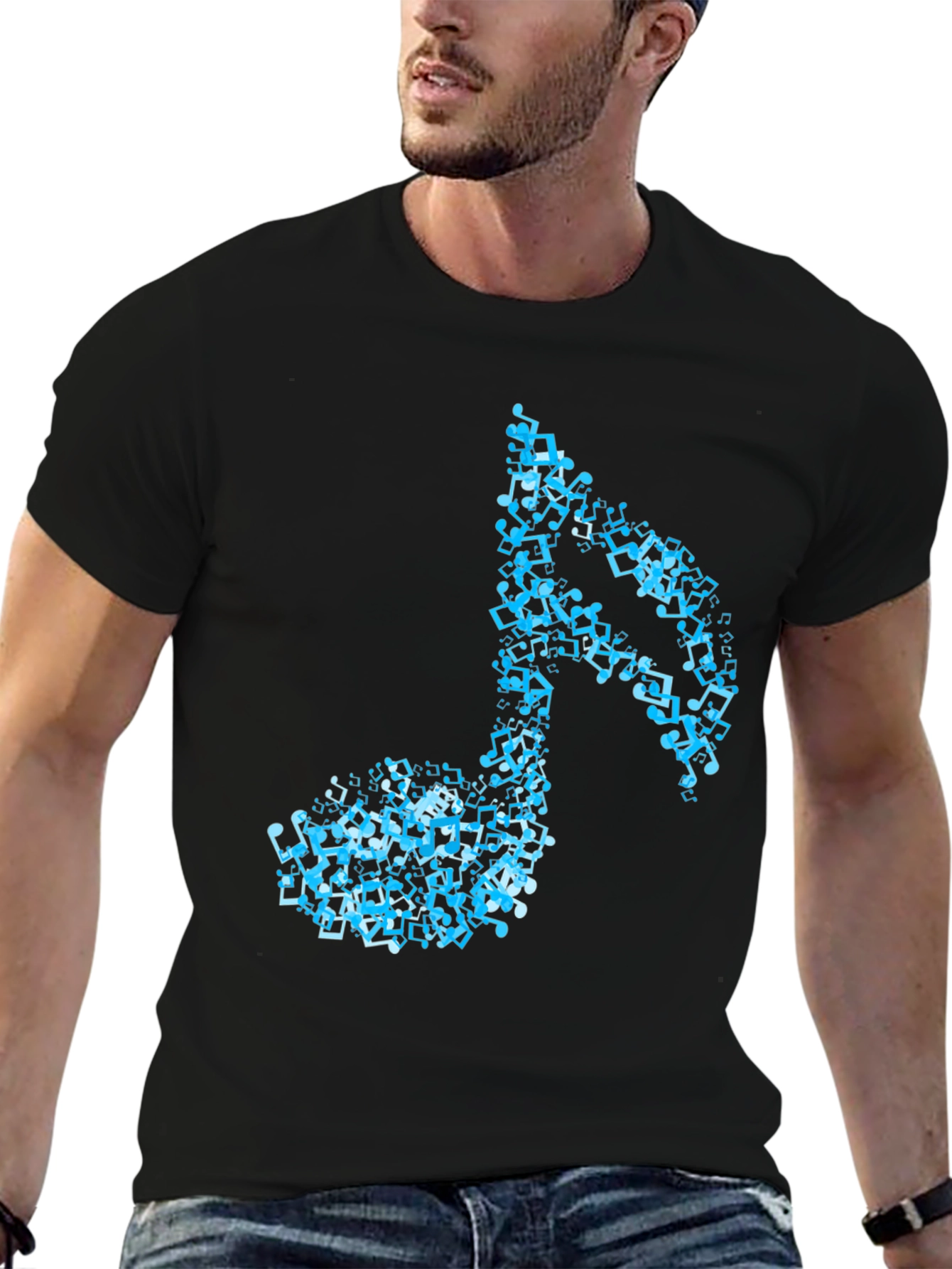 Musical Note Mens Black Graphic T-Shirt