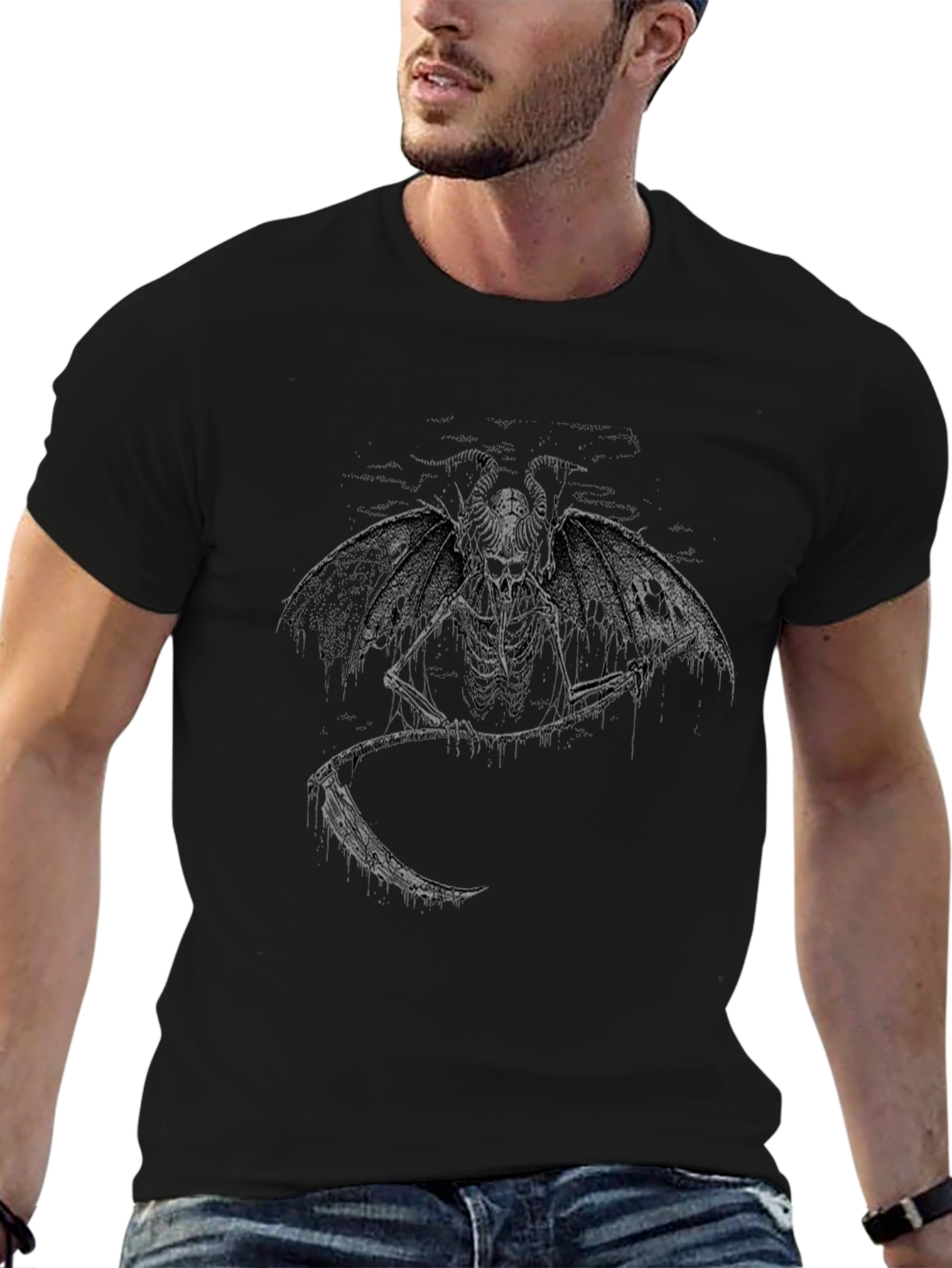 Grim Reaper Graphic Tee - Dark Skeleton Design