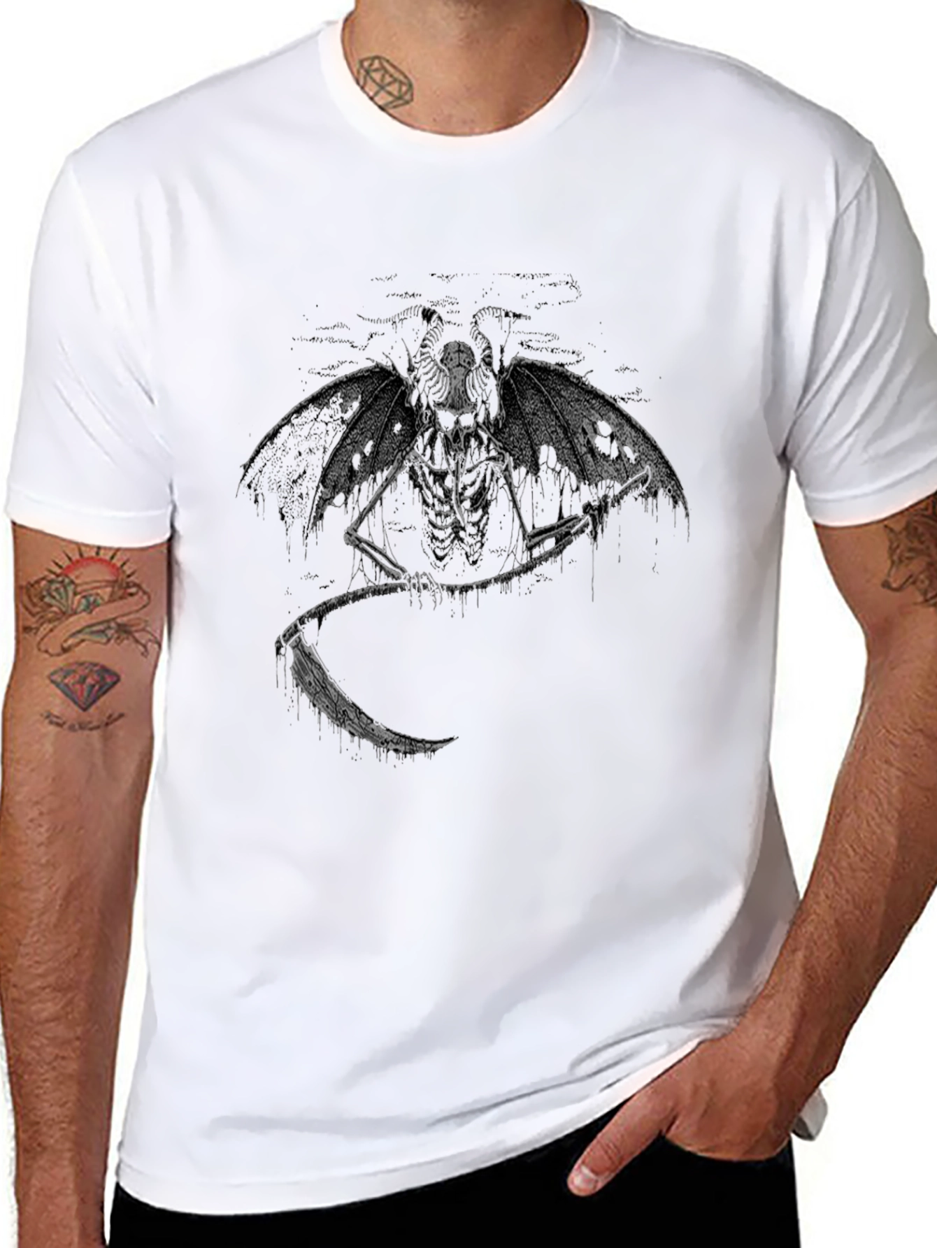 Grim Reaper Graphic Tee - Dark Skeleton Design