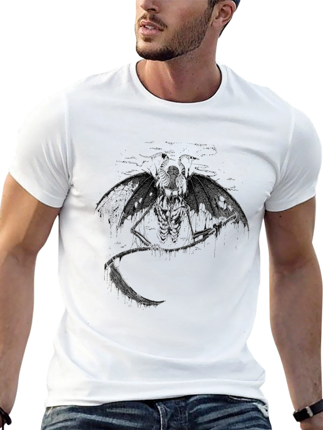 Grim Reaper Graphic Tee - Dark Skeleton Design