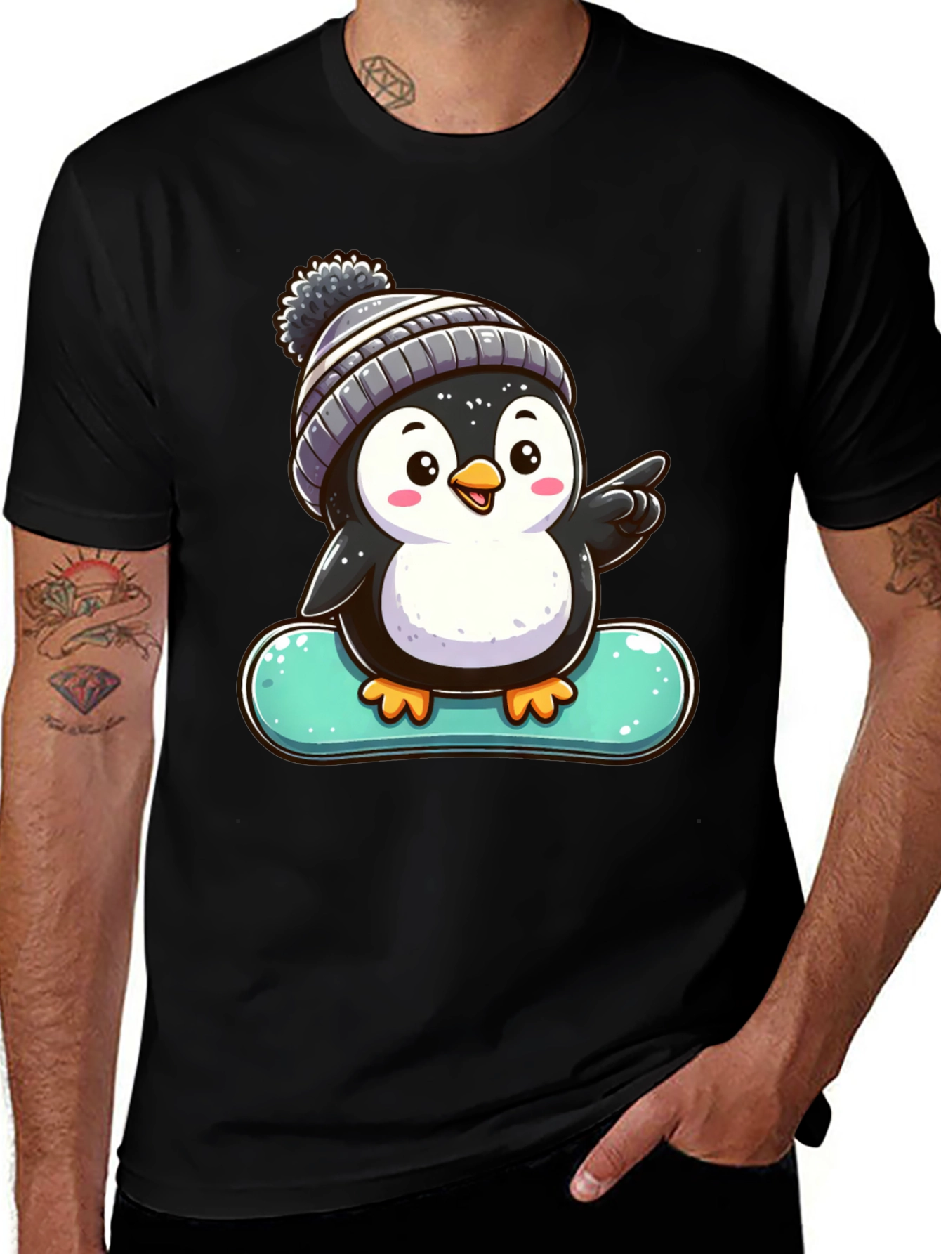 Penguin Snowboarder Graphic Tee