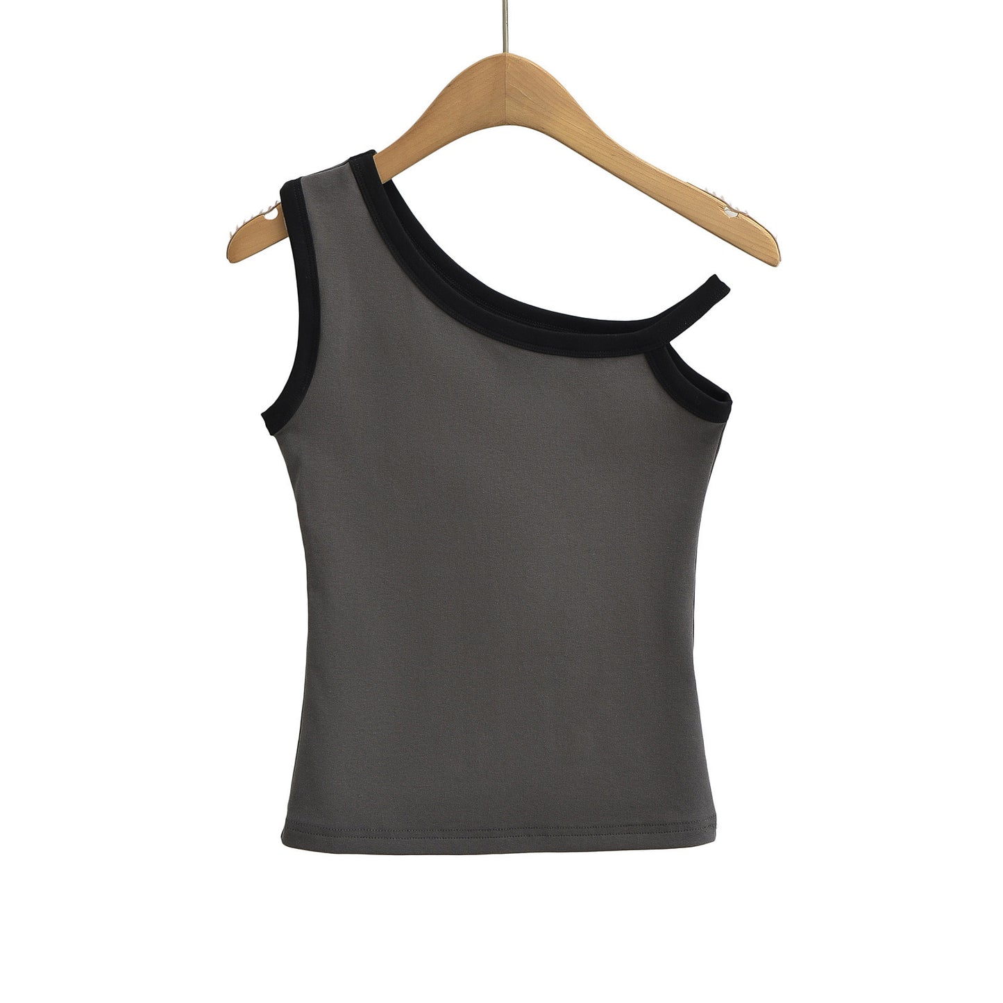 Slanted shoulder strap sleeveless vest