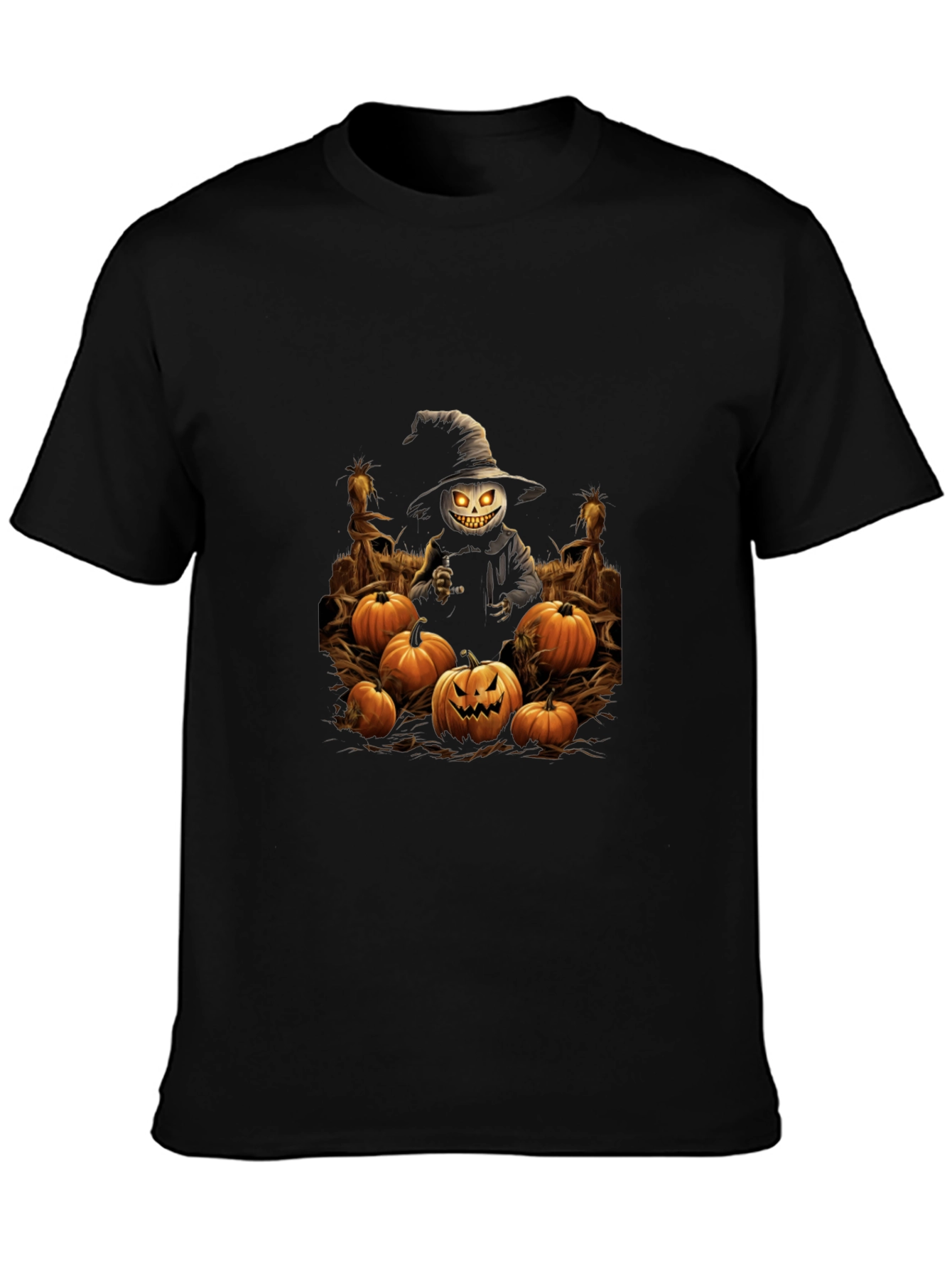 Halloween Scarecrow Pumpkin Patch Black T-Shirt