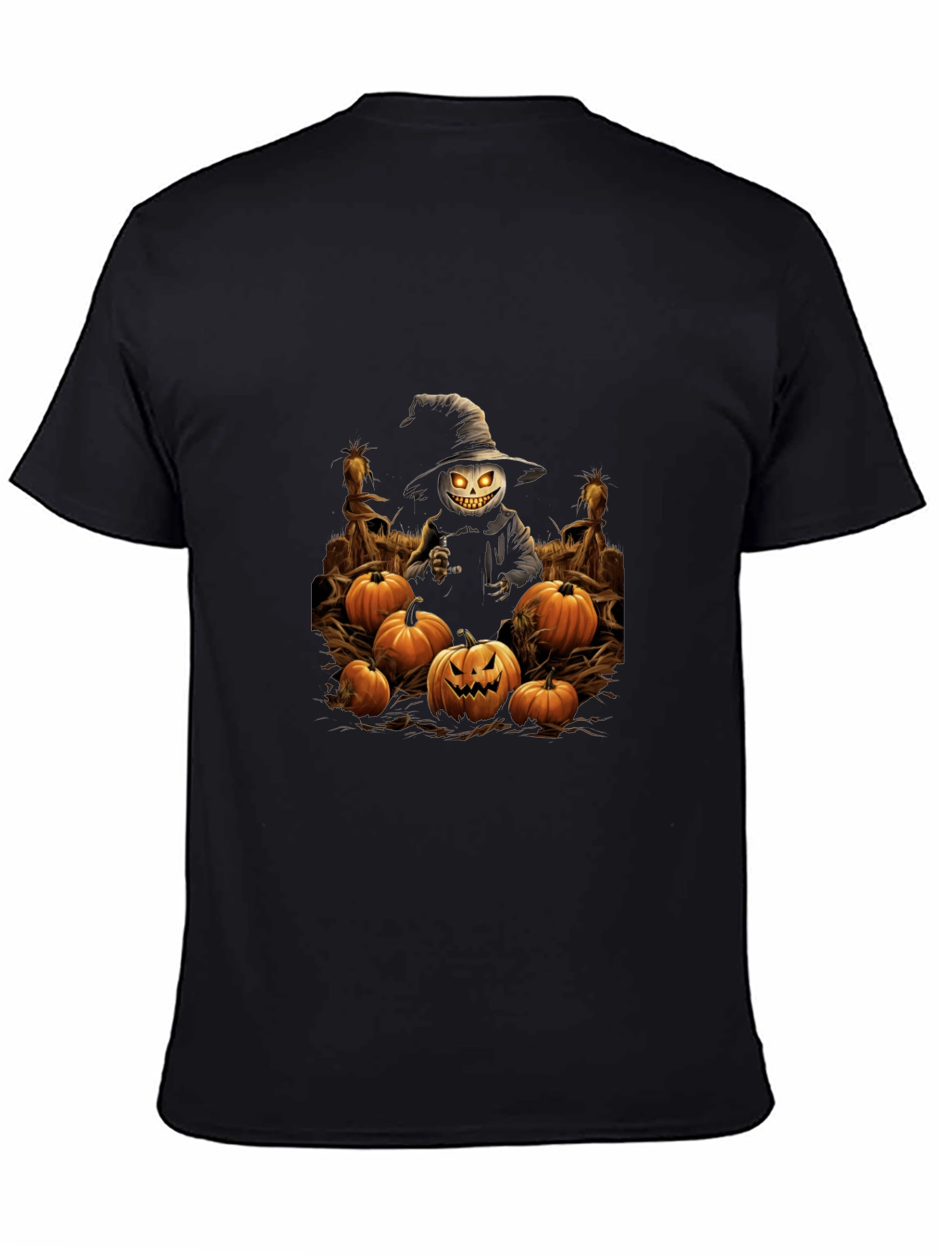 Halloween Scarecrow Pumpkin Patch Black T-Shirt