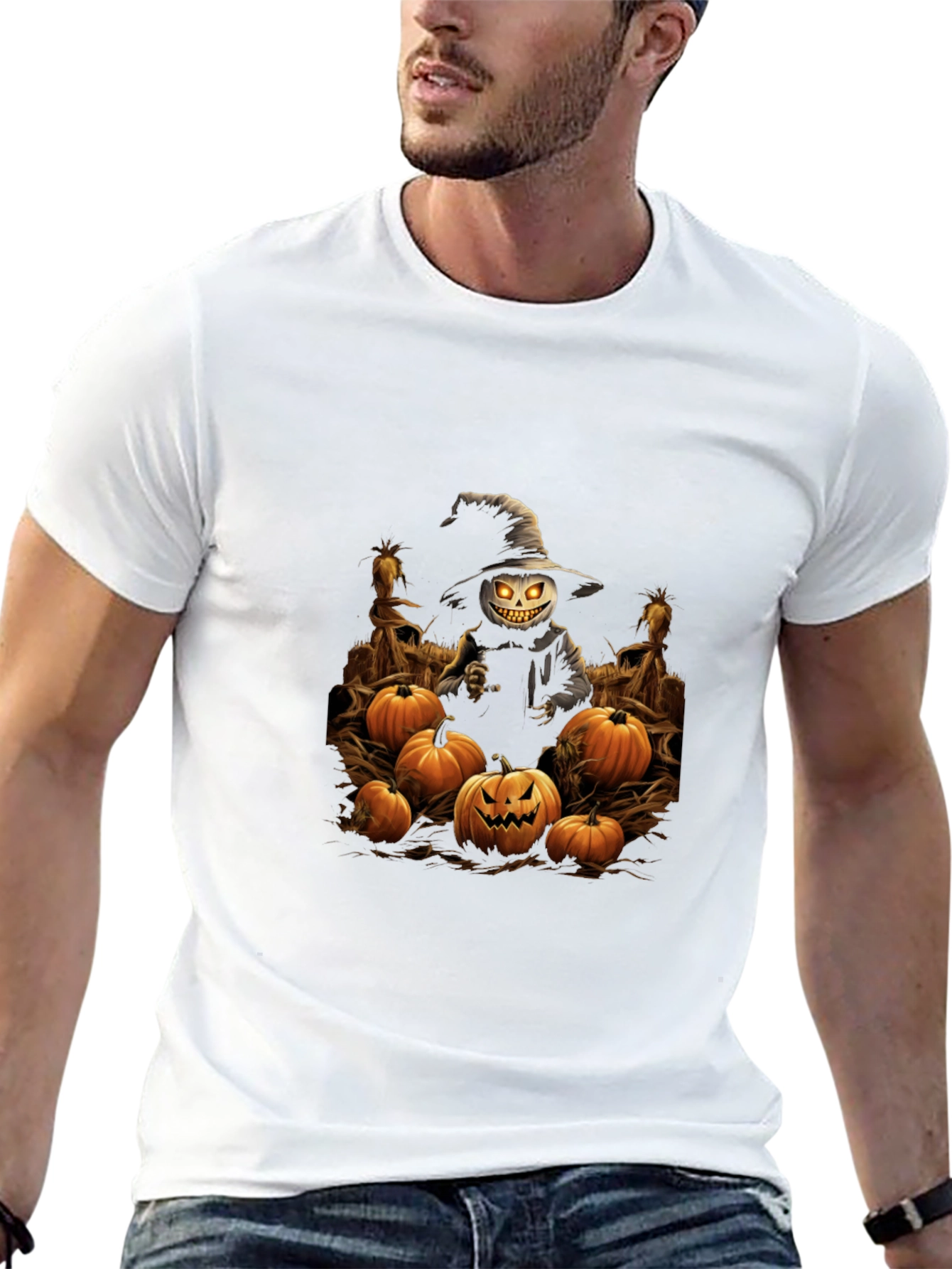 Halloween Scarecrow Pumpkin Patch Black T-Shirt